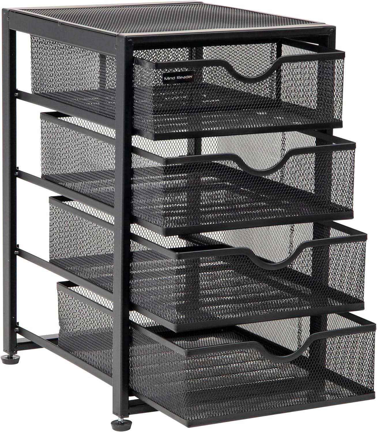 Compact Black Metal Mesh 4-Drawer Cabinet Organizer