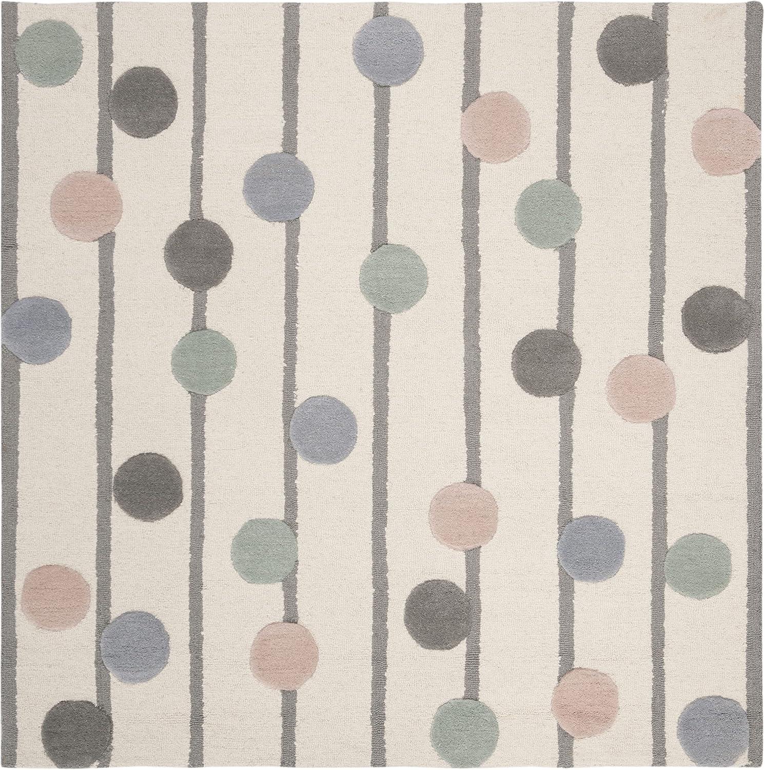 Safavieh  Handmade Kids Ganka Dotted Stripe Wool Rug 5'  x  5' 5' x 8',5' Square Indoor,Handmade Kids Room,Bedroom,Dining Room Square