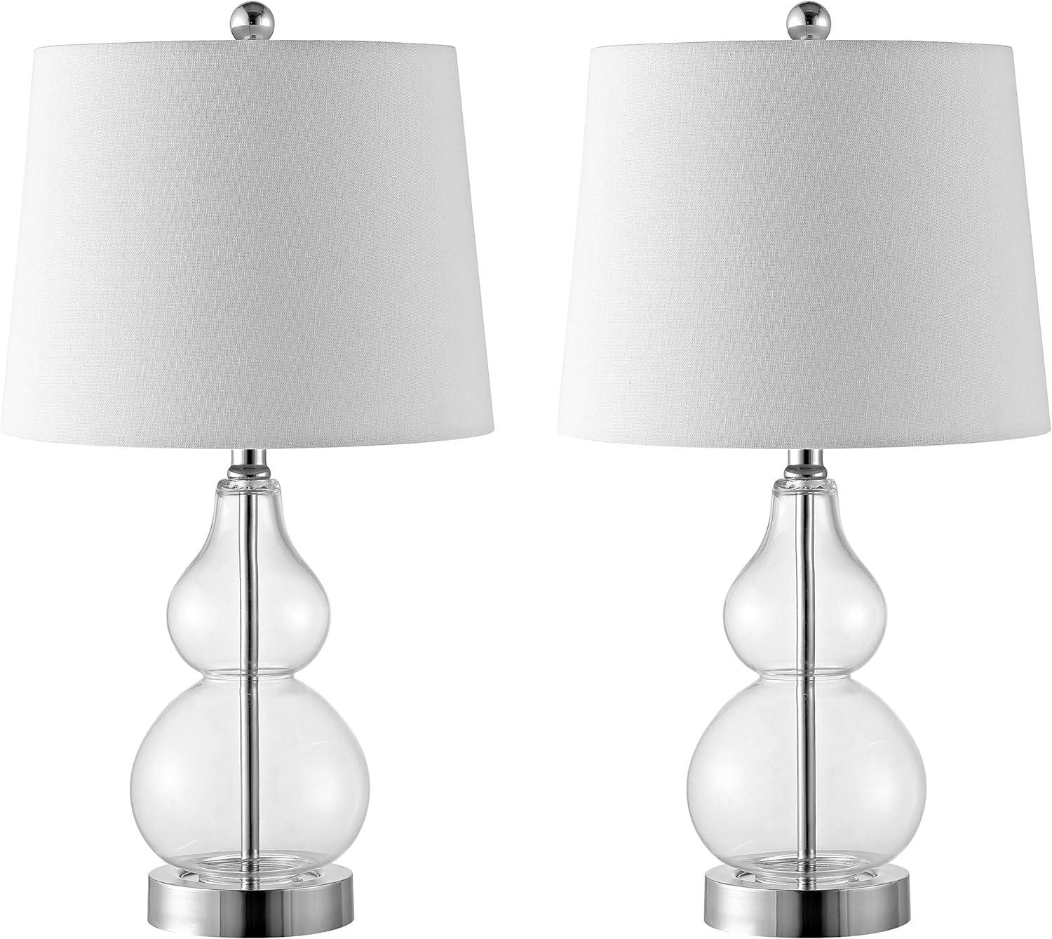 22" Clear and Chrome Glass Table Lamp Set with White Shade