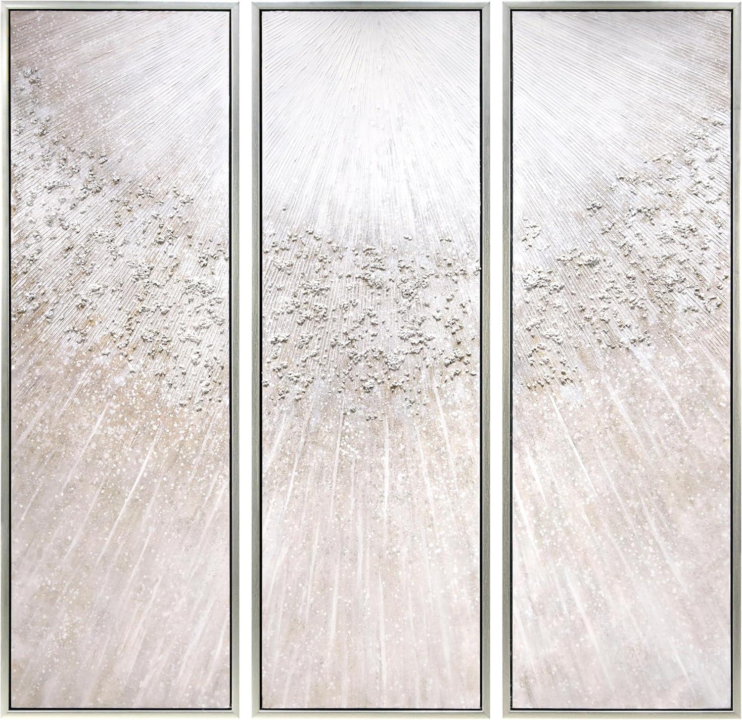 Empire Art Direct Silver Radiant Trio Textured Glitter Hand Painted Framed Canvas Wall Art with Silver Leaf