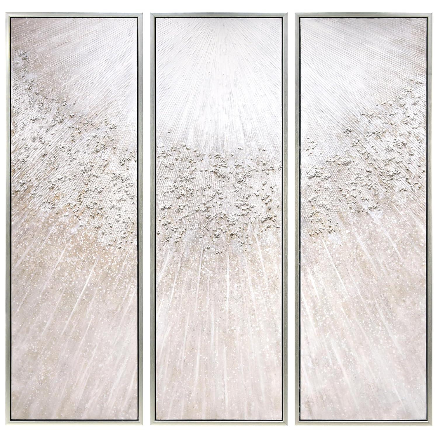 Empire Art Direct Silver Radiant Trio Textured Glitter Hand Painted Framed Canvas Wall Art with Silver Leaf