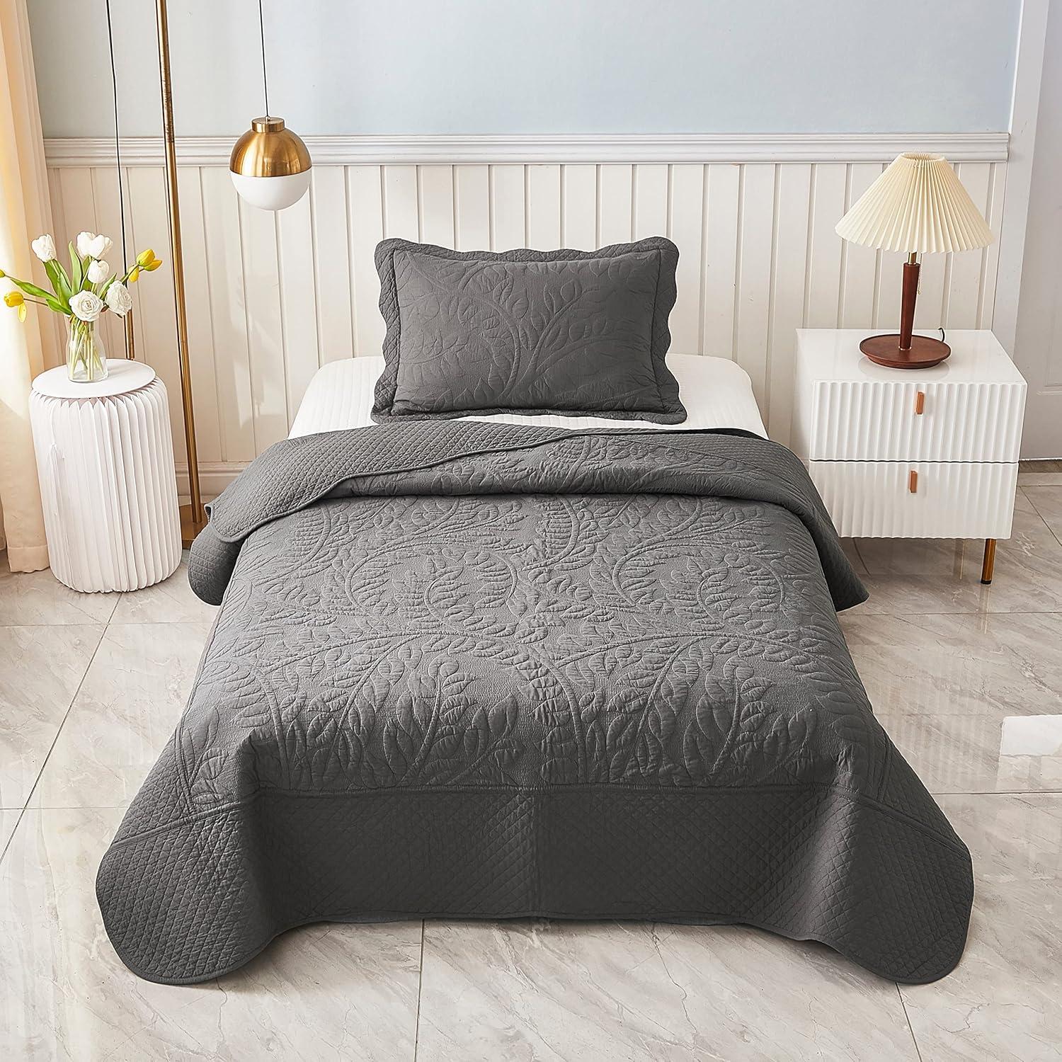 MarCielo  3 Piece Cotton Oversized Bedspread Quilt Set Tmonica Soft White - Twin