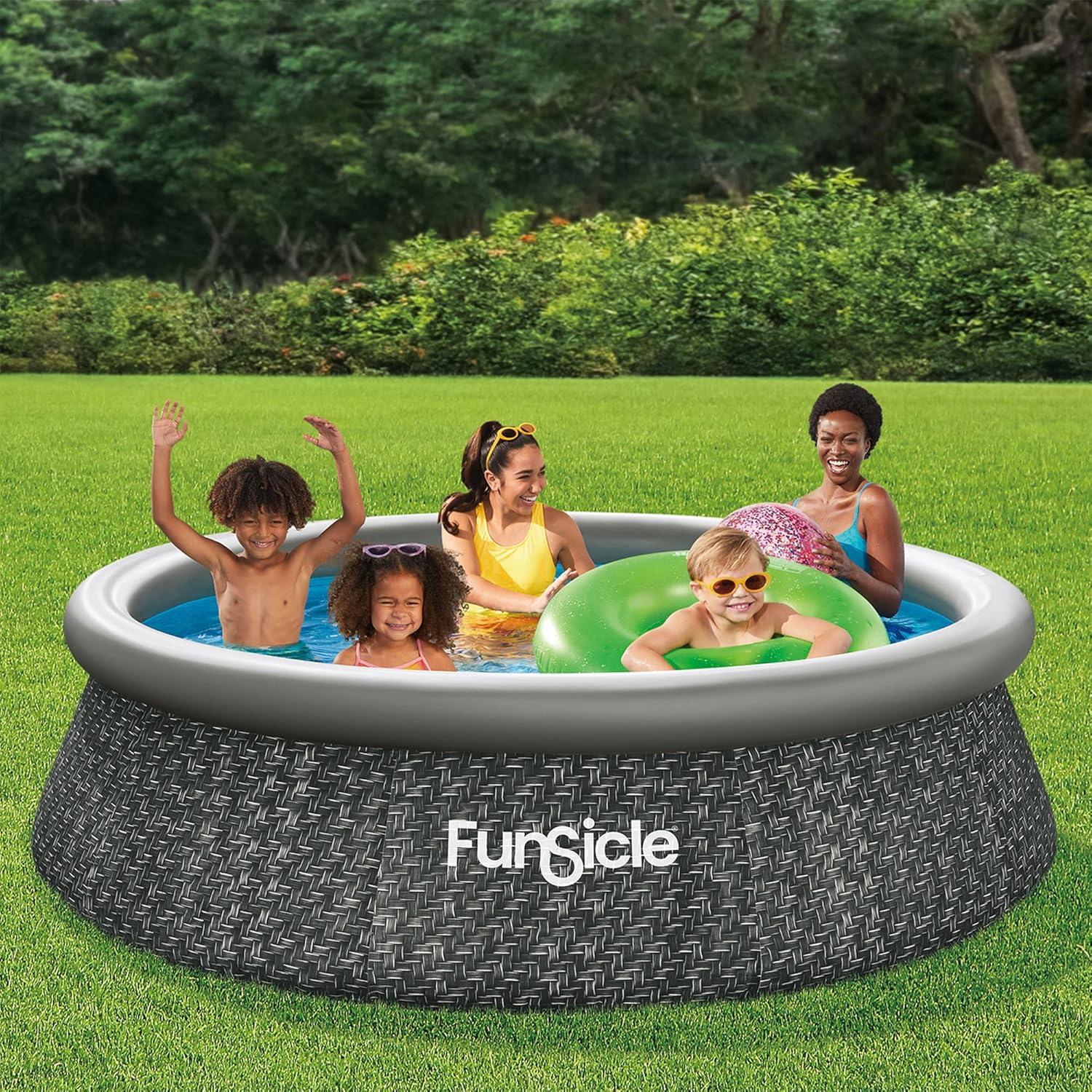 Funsicle 10' x 30" QuickSet Round Inflatable Ring Top Outdoor Above Ground Swimming Pool Set with Pump and Cartridge Filter, Dark Herringbone
