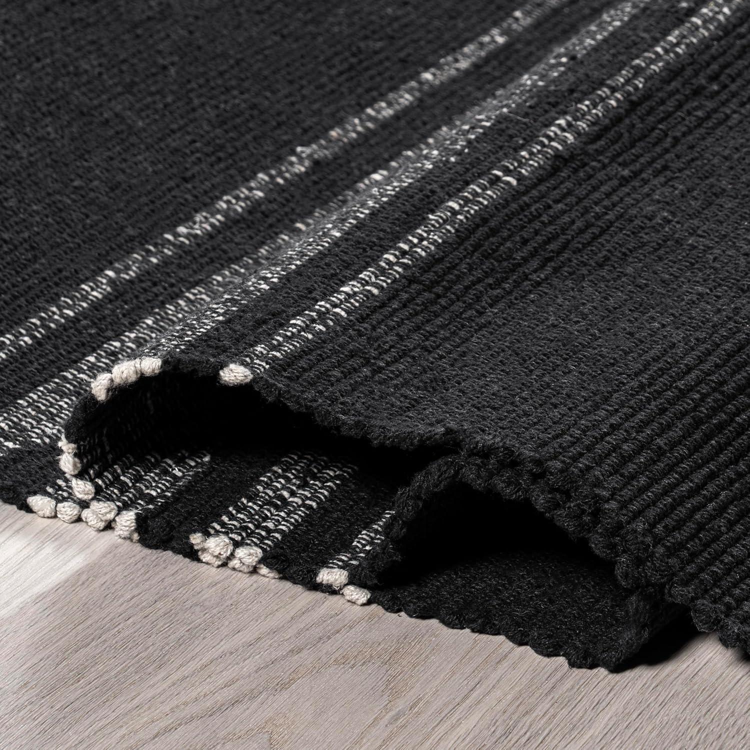 Handmade Black Striped Cotton Tufted Area Rug 3' x 5'