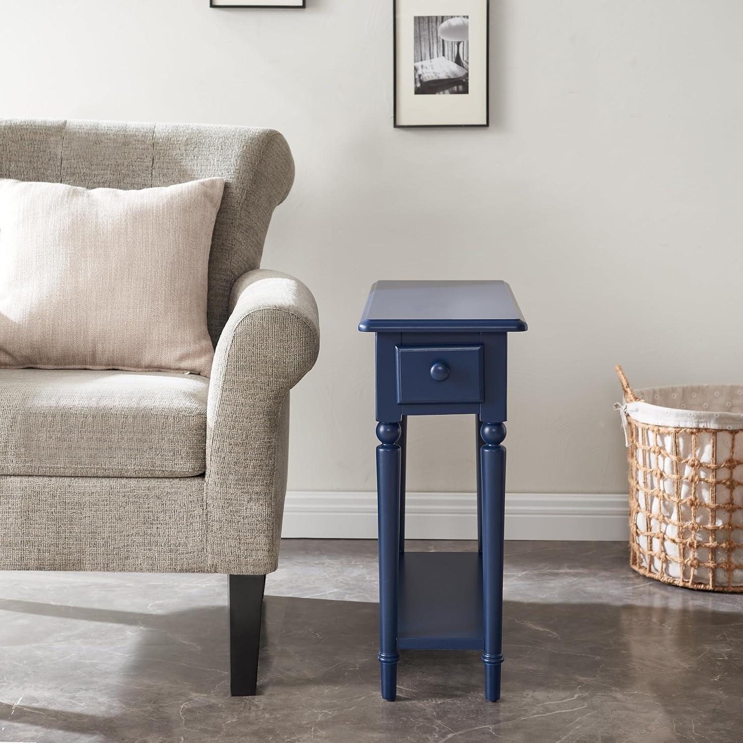 Leick Home 1-Drawer Solid Wood Coastal 10 in. Narrow End Table with Shelf, Navy Blue