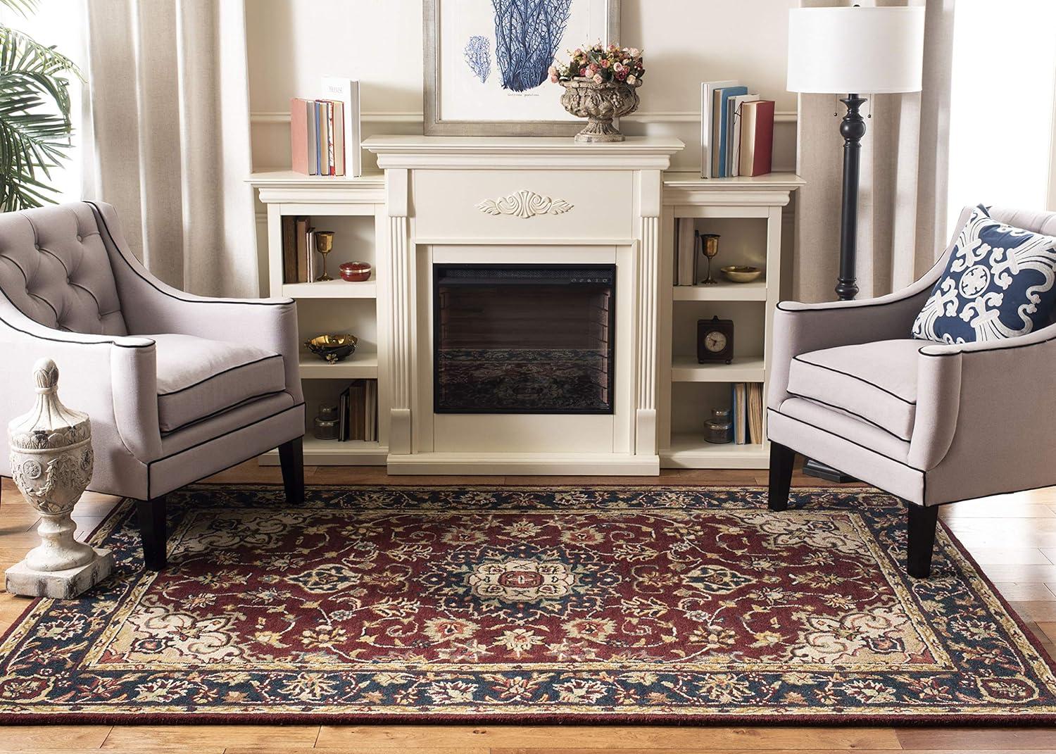 Hand-Tufted Elegance Oval Wool Rug 8' x 10' in Burgundy & Navy