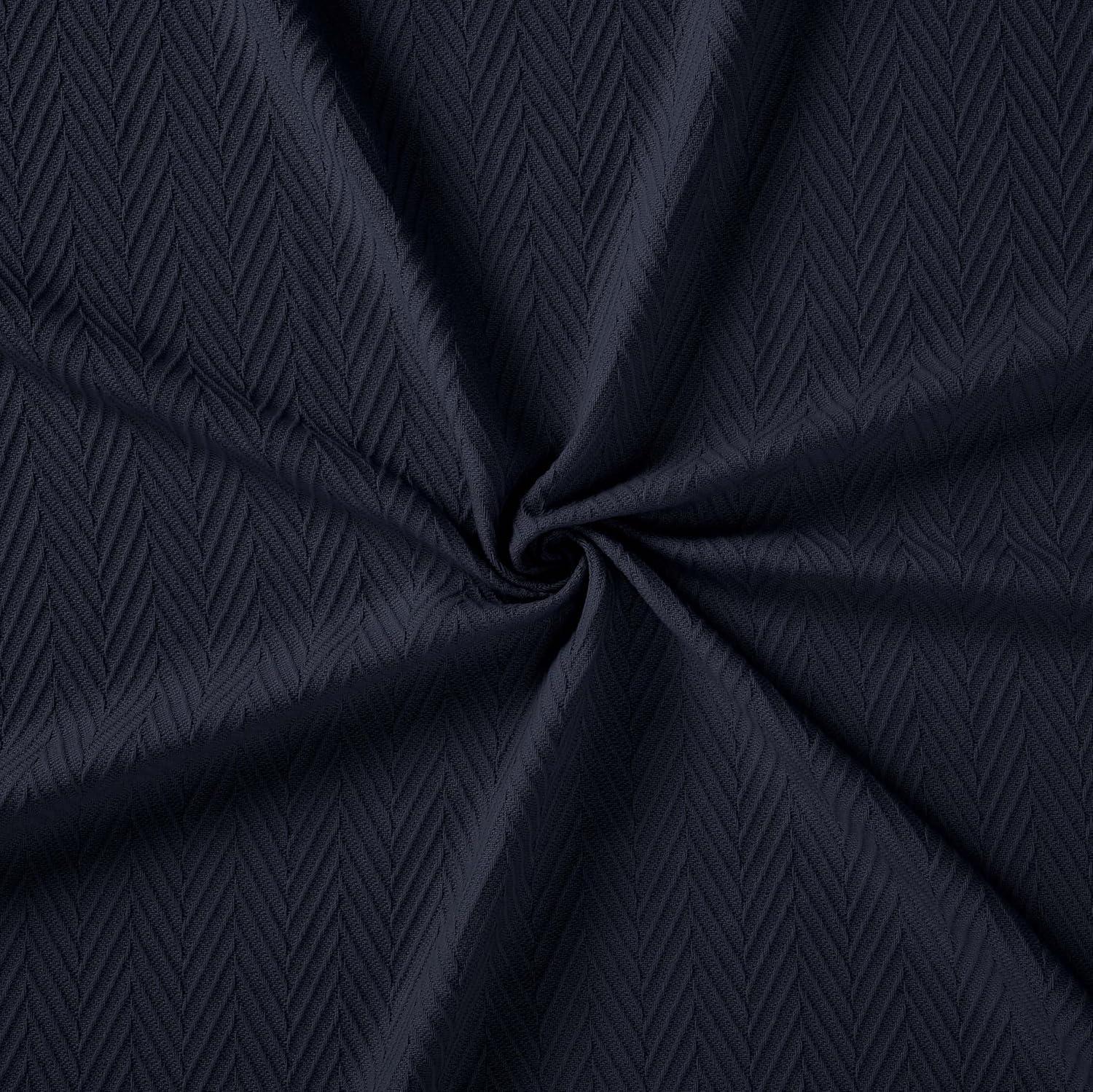 Chevron Zig-Zag Cotton Blanket, Full/Queen, Navy Blue - Blue Nile Mills