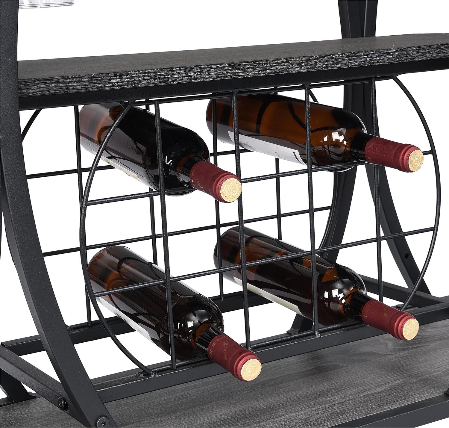 Gray Industrial Bar Cart with Wine Rack and Glass Shelf