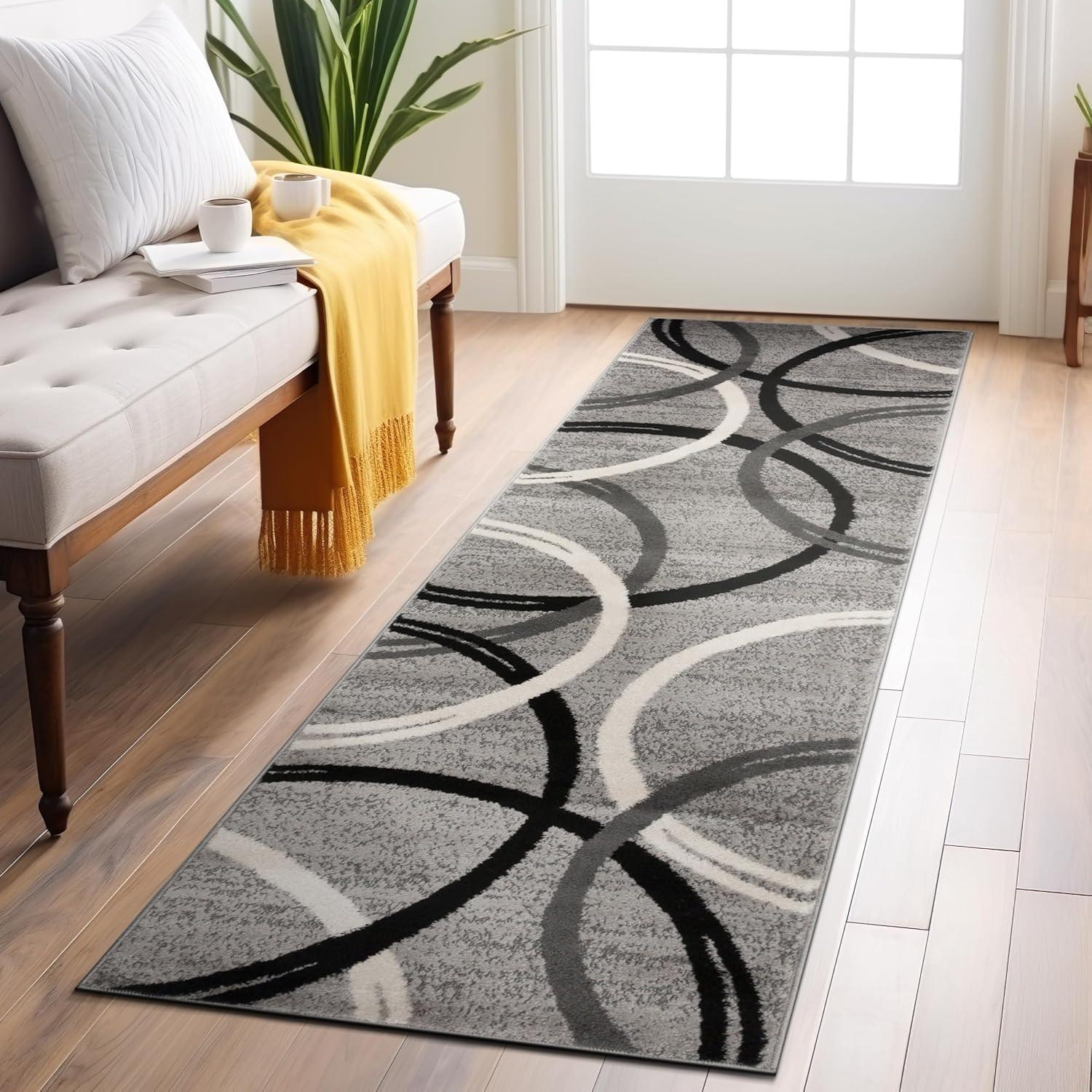 World Rug Gallery Contemporary Abstract Circles Design Area Rug - GRAY 2'7"x6'