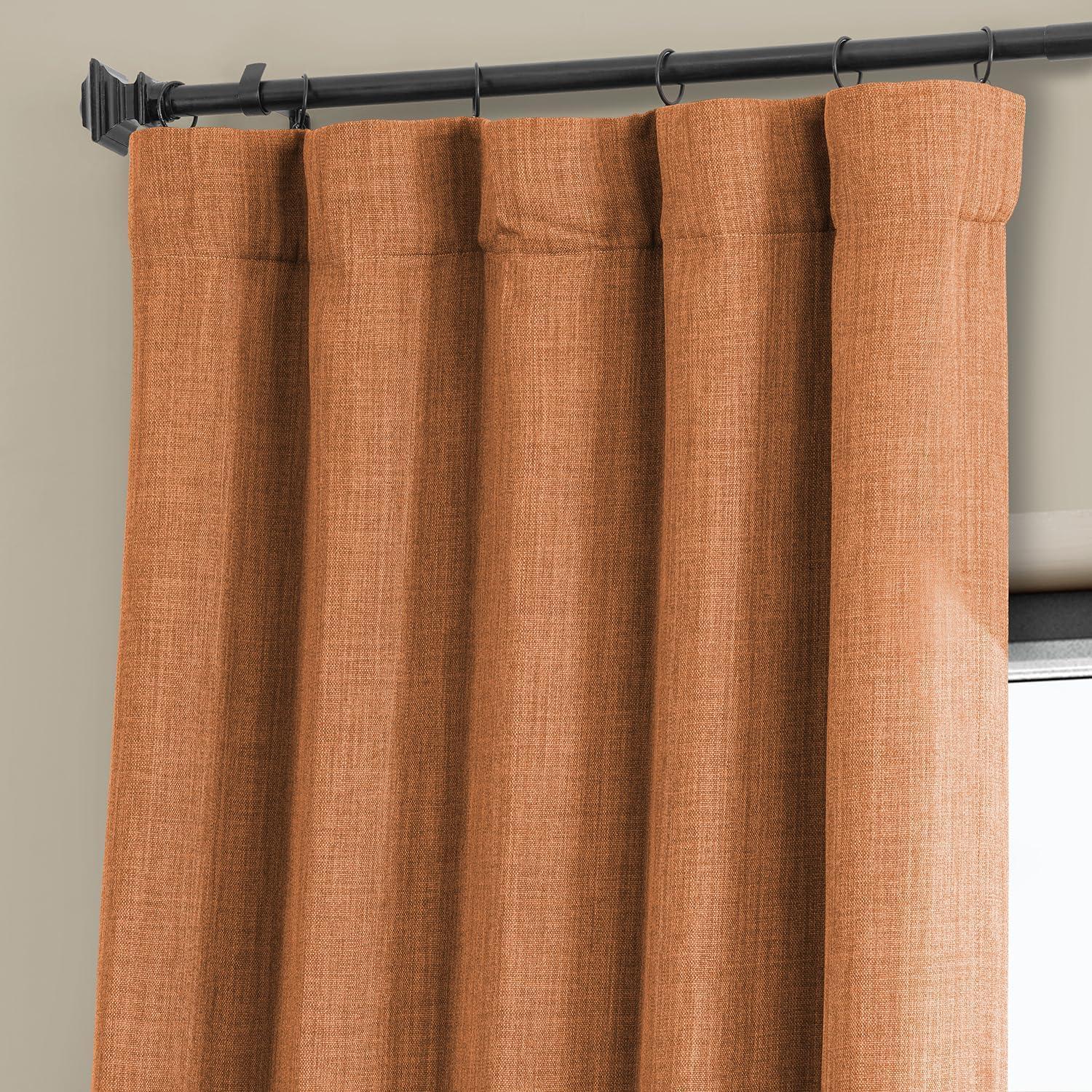 Desert Orange Faux Linen Room Darkening Curtain Panel 50" x 108"