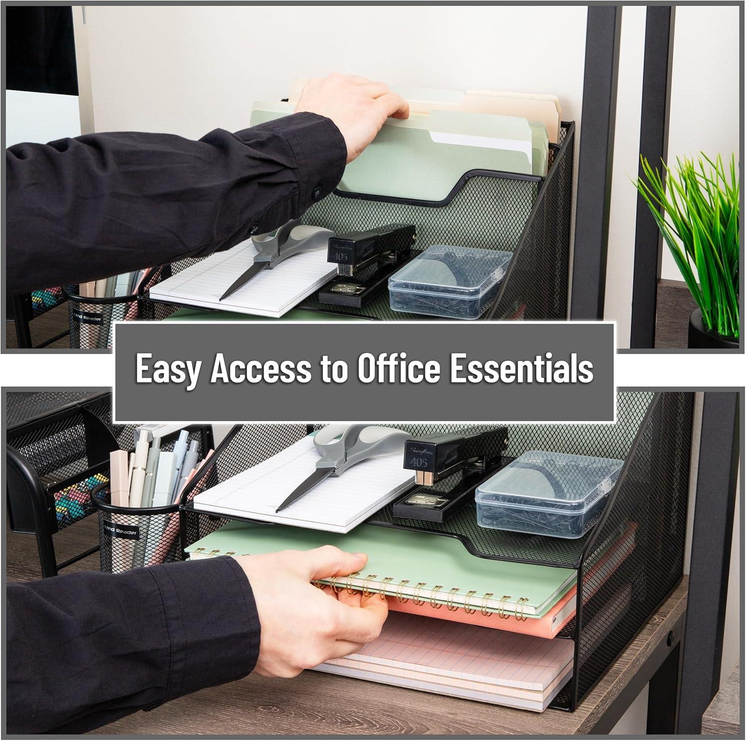 Mind Reader Desktop Organizer, Vertical File Holder, Paper Trays, Office, Metal Mesh, 12.5"L x 11.5"W x 9.5"H