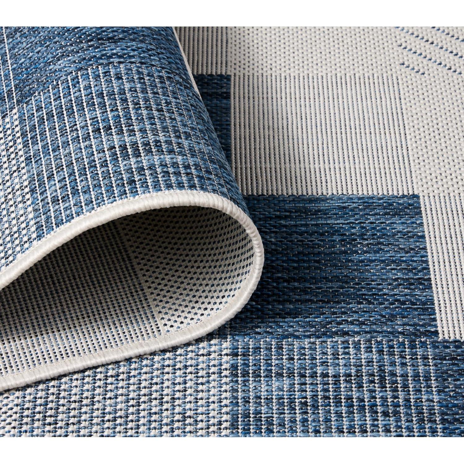 NICOLE MILLER NEW YORK Patio Country Ombre Chevron Outdoor Area Rug, Navy Blue/Cream