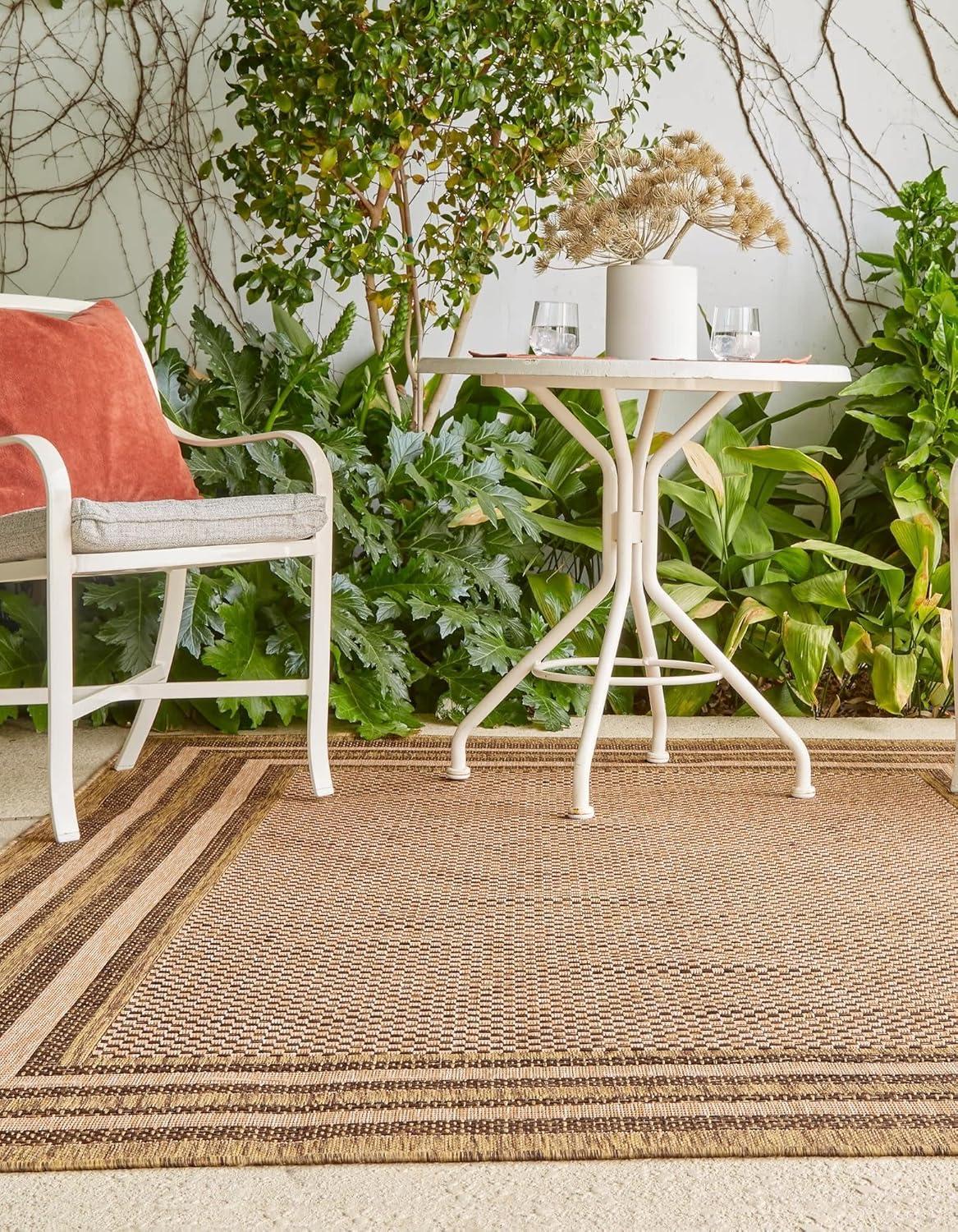 Light Brown and Gold Rectangular Outdoor Rug