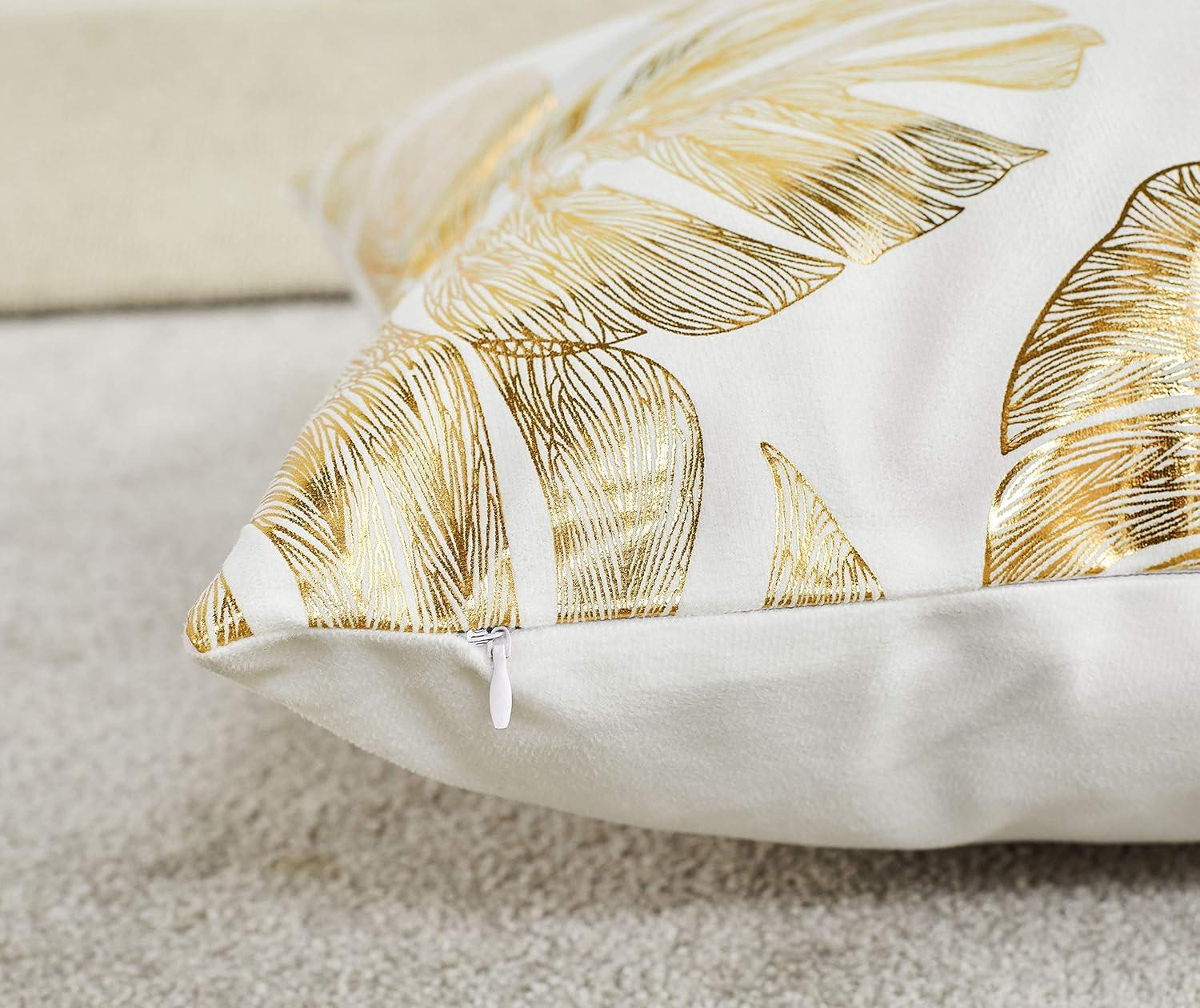 Pack of 4 Decorative Throw Pillow Case Cushion Cover Gold Stamping Leaves 18 x 18 inches 45 x 45 cm for Couch Bedroom Car