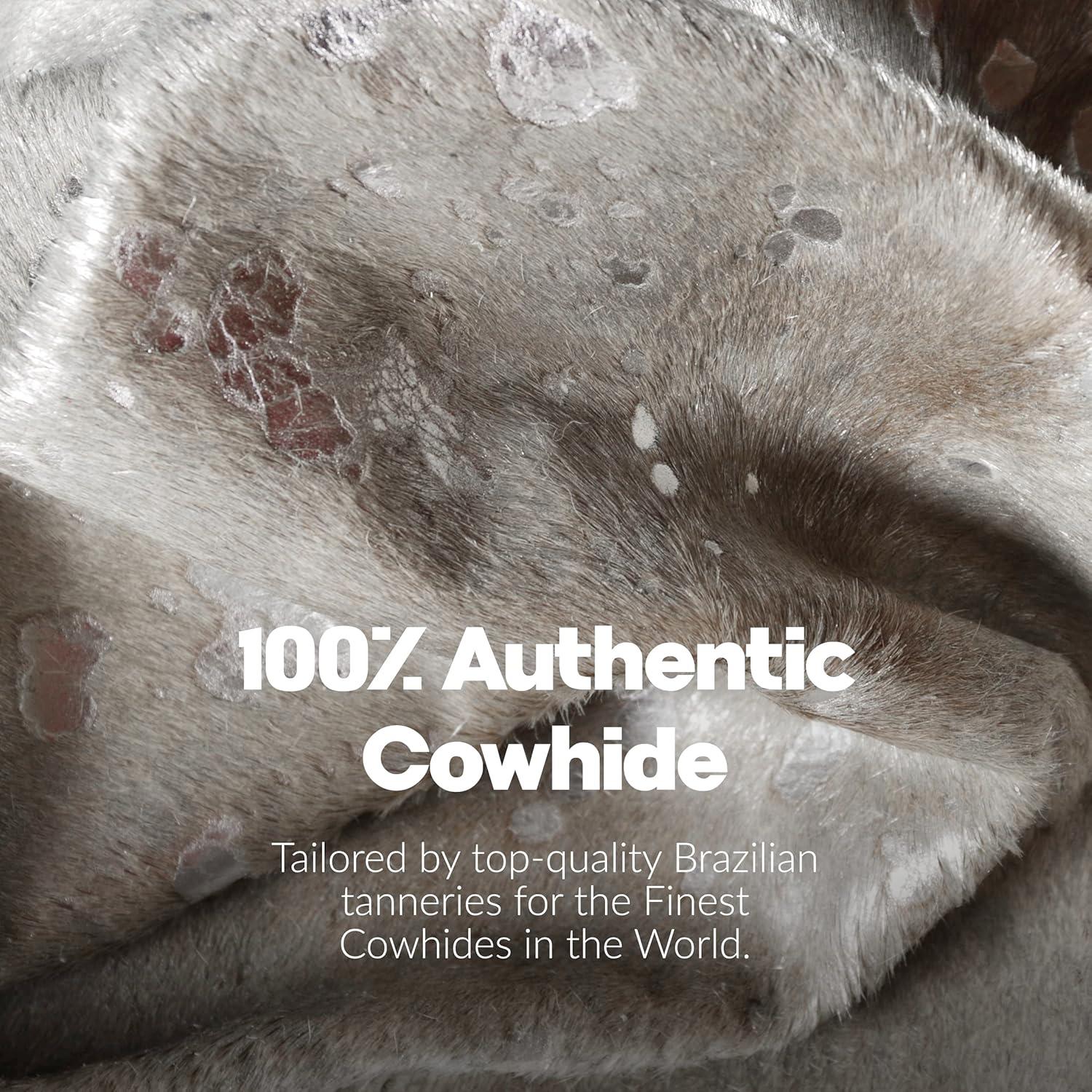 Natural Scotland Cowhide Area Rugs for Living Room and Bedroom | Handmade 100% Cow Rug with Low Pile | Shed-Resistant Home and Office Rug, Grey & Silver, 6 ft x 7 ft