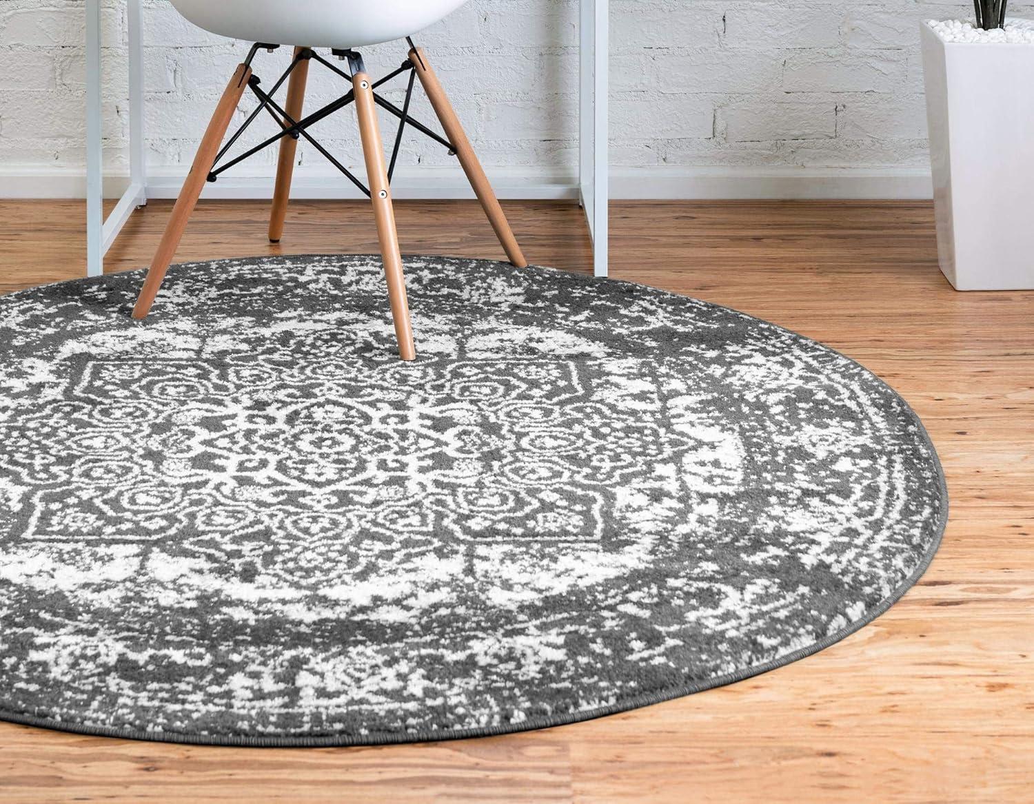 Unique Loom 5' 3 x 5' 3 Round Dark Gray Richmond Medallion Area Rug