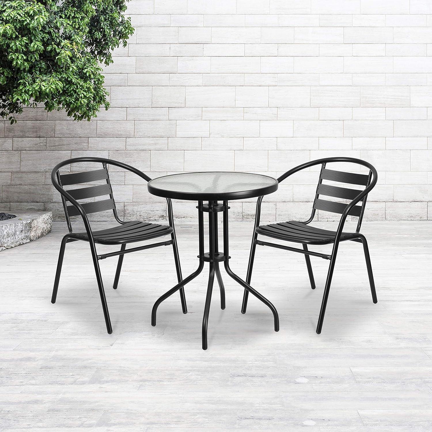 Sleek Black Steel & Aluminum Outdoor Dining Chair with Horizontal Slat Back