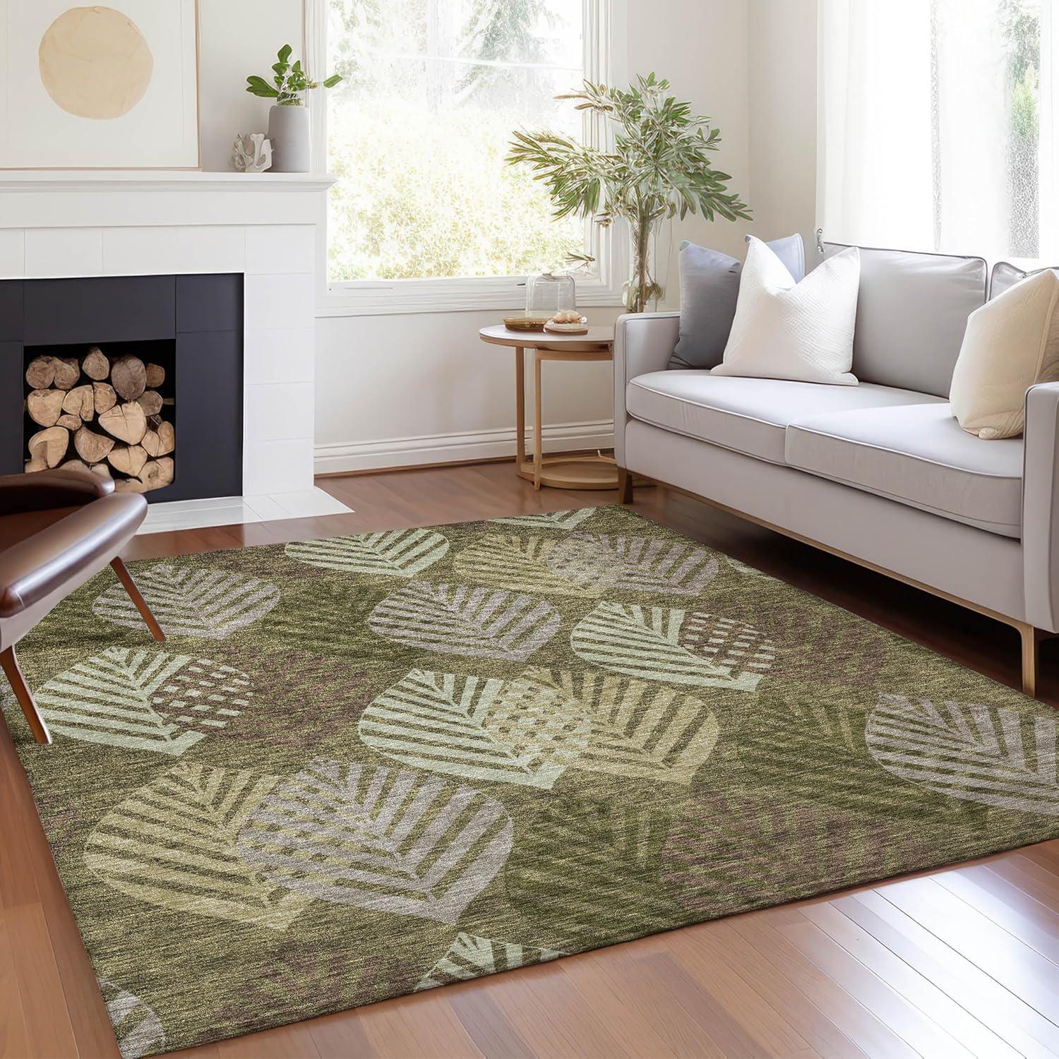 Olive Green Synthetic Flat Woven 10' x 14' Rug