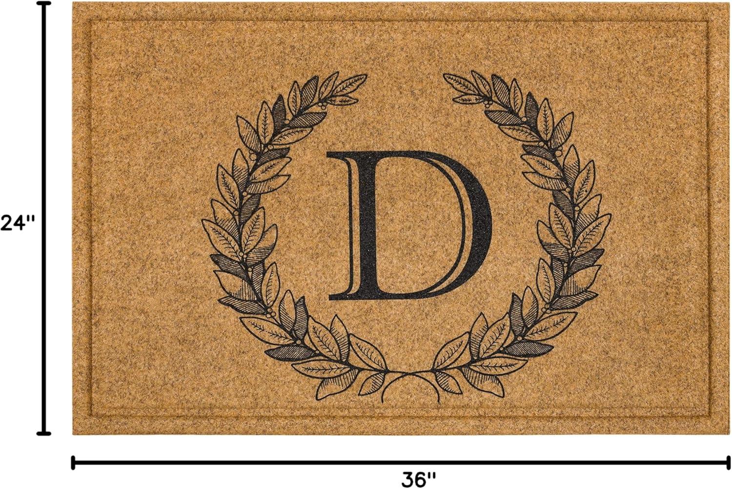 Mohawk Home Laurel Monogram D Low Pile Printed Faux Coir All Weather Eco Friendly Indoor/Outdoor Doormat, Natural, 2' X 3'