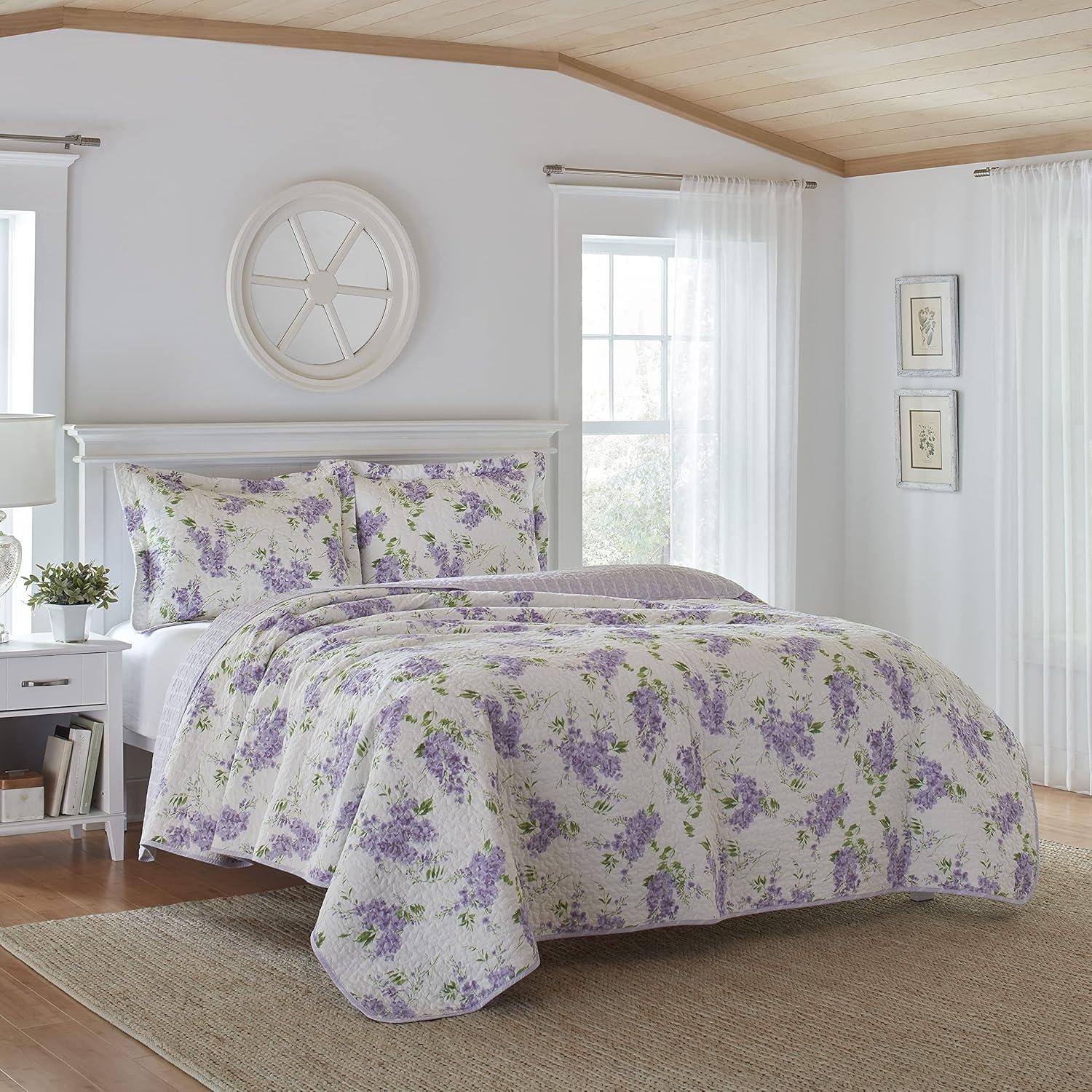 Laura Ashley Keighley Cotton Reversible Purple Quilt Set