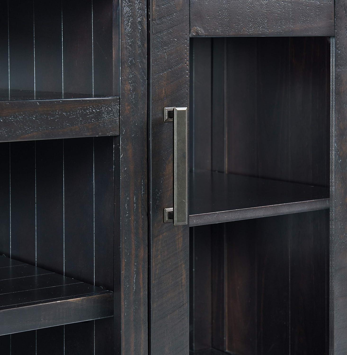 TV Stand with 2 Doors and Open Cubbies, Brown and Black- Saltoro Sherpi