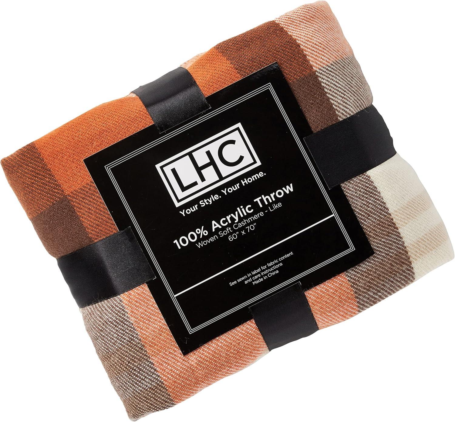 LHC 66-Throw016 Oversized Vintage Look Woven Acrylic Faux Cashmere-Feel Plaid Acrylic Throw - Spice Plaid