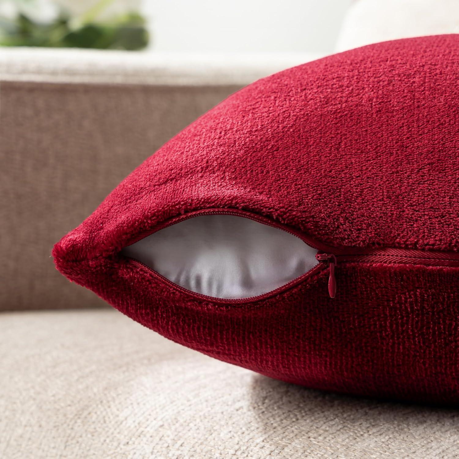 PAVILIA Set of 2 Throw Pillow Covers, Decorative Velvet Square Cushion Cases for Bed Sofa Couch Bedroom Living Room, Red/20 x 20