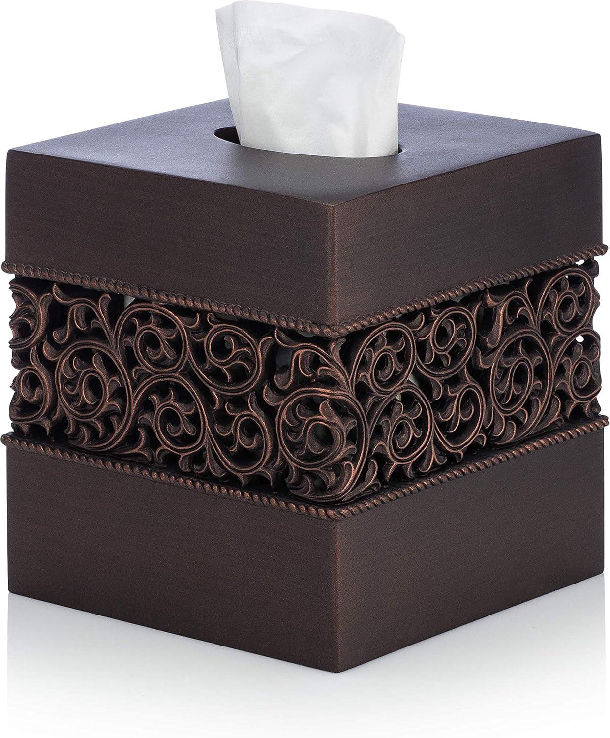 Essentra Home Bronze Finish Square Tissue Box Cover for Bathroom Vanity Counter Tops Also Great for Bedrooms and Living Rooms