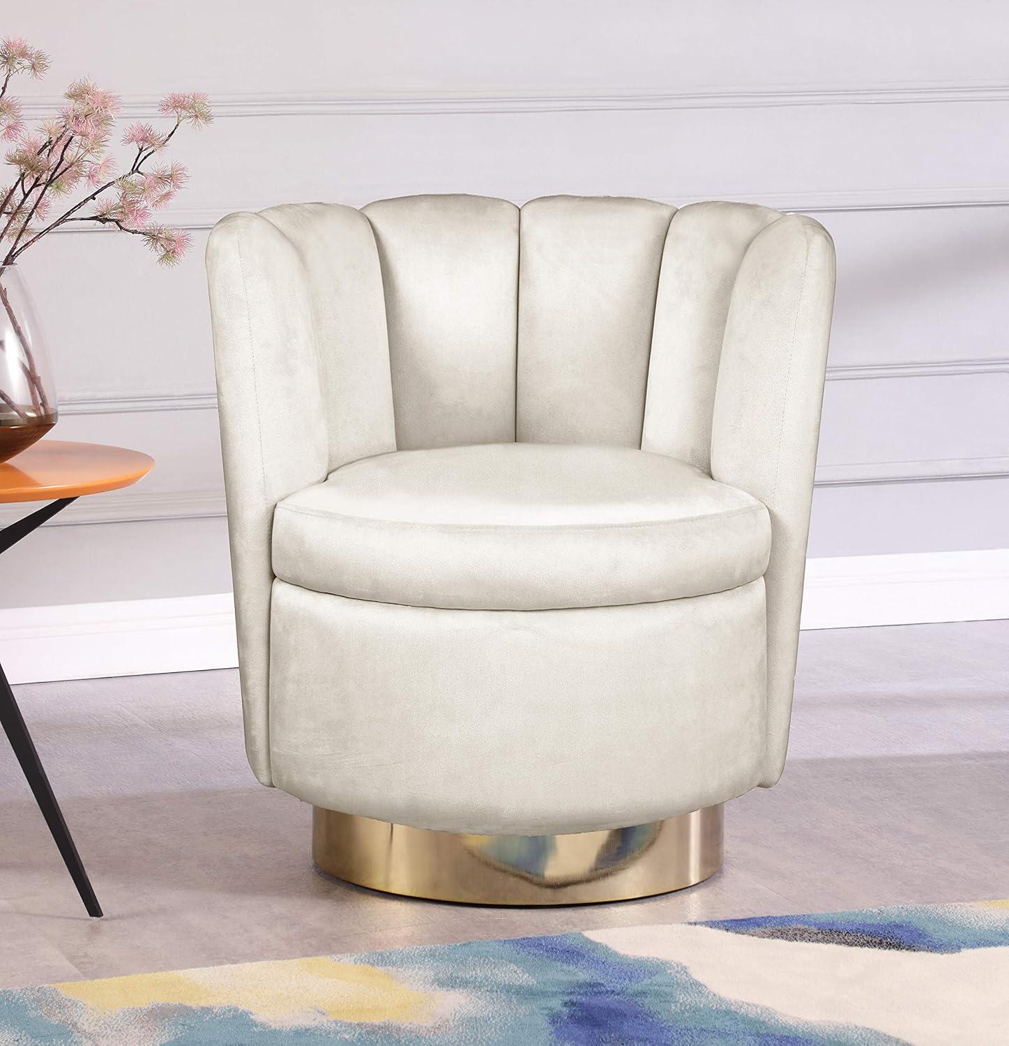 Meridian Furniture Lily Cream Velvet Swivel Accent Chair