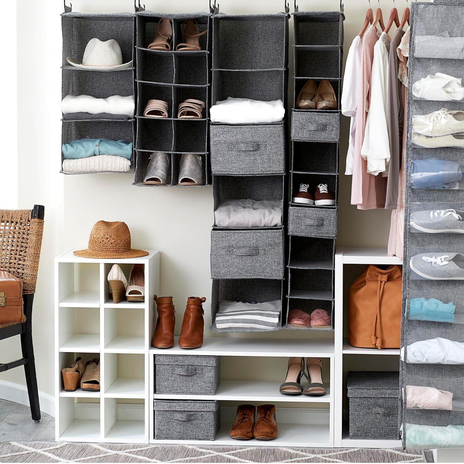 Household Essentials 6 Shelf Hanging Organizer Graphite Linen: Closet Hanging Storage, Fixed Shelves, Gray, 48" Height