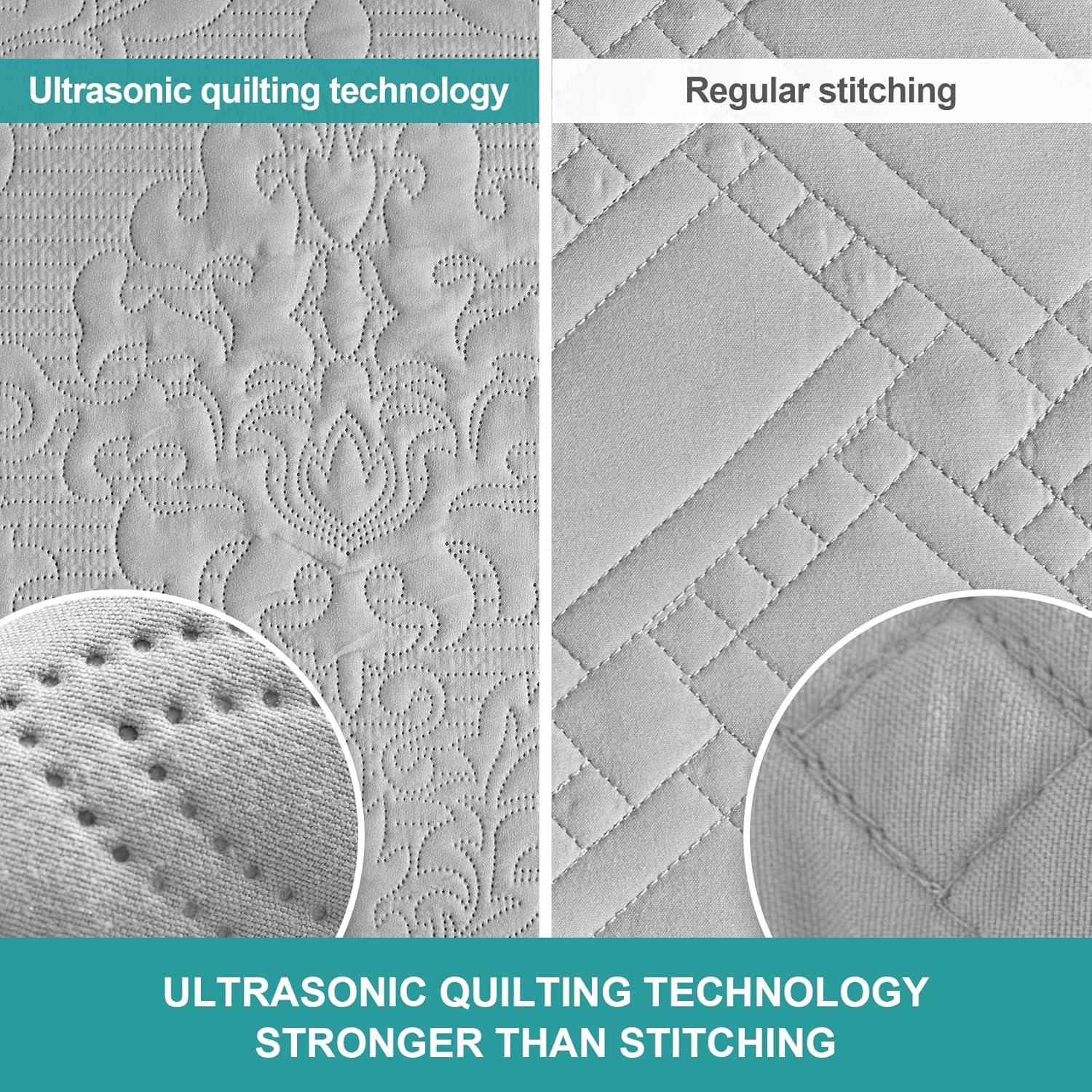 Hansleep Grey Quilt Queen Size - Damask Ultrasonic All Season Bedspread Queen, Soft Lightweight Coverlet Bedding Set, 3 Pieces (1 Quilt, 2 Pillow Shams)