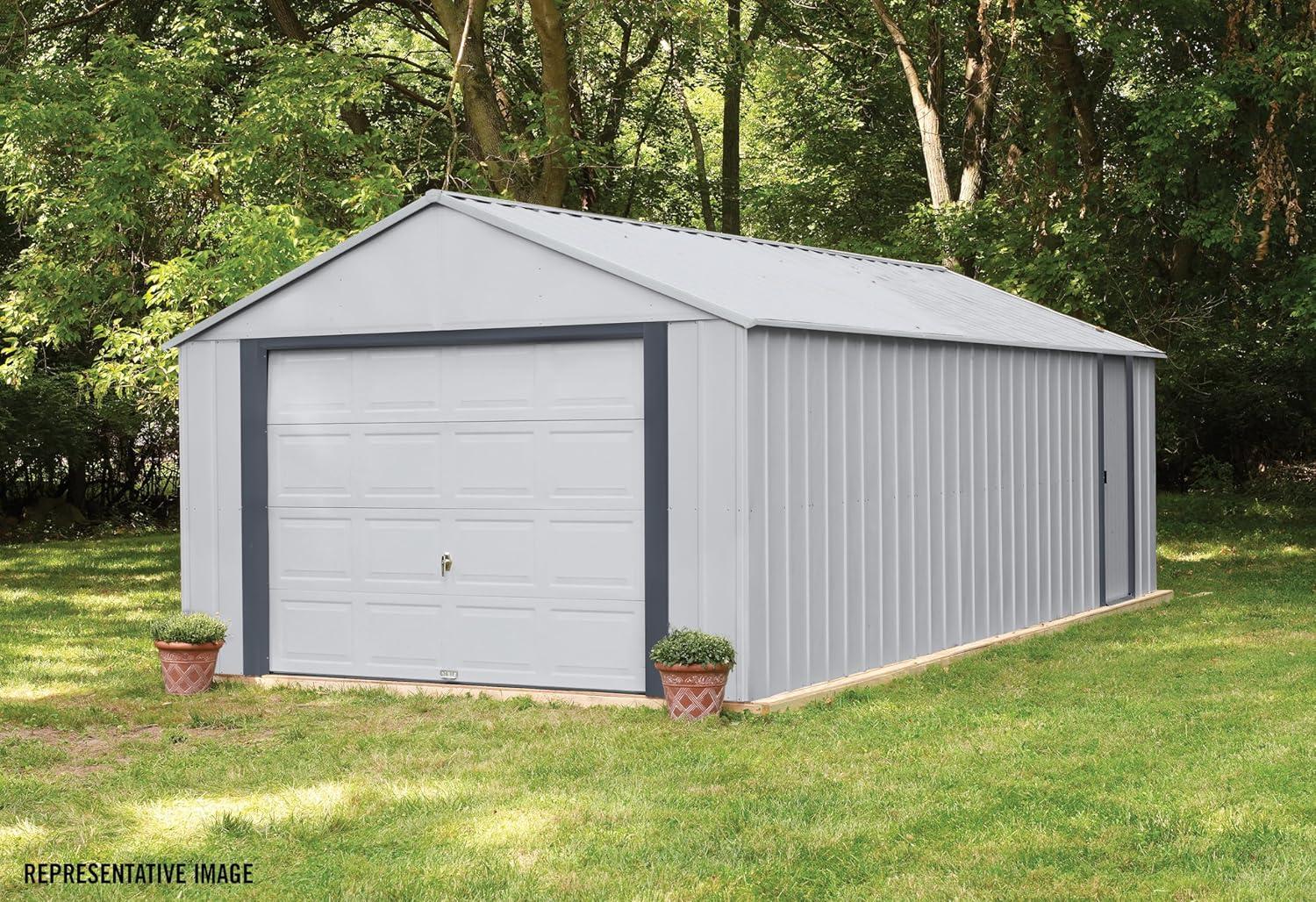 Murryhill 12' x 31' Gray Galvanized Steel Garage Kit with Shelving