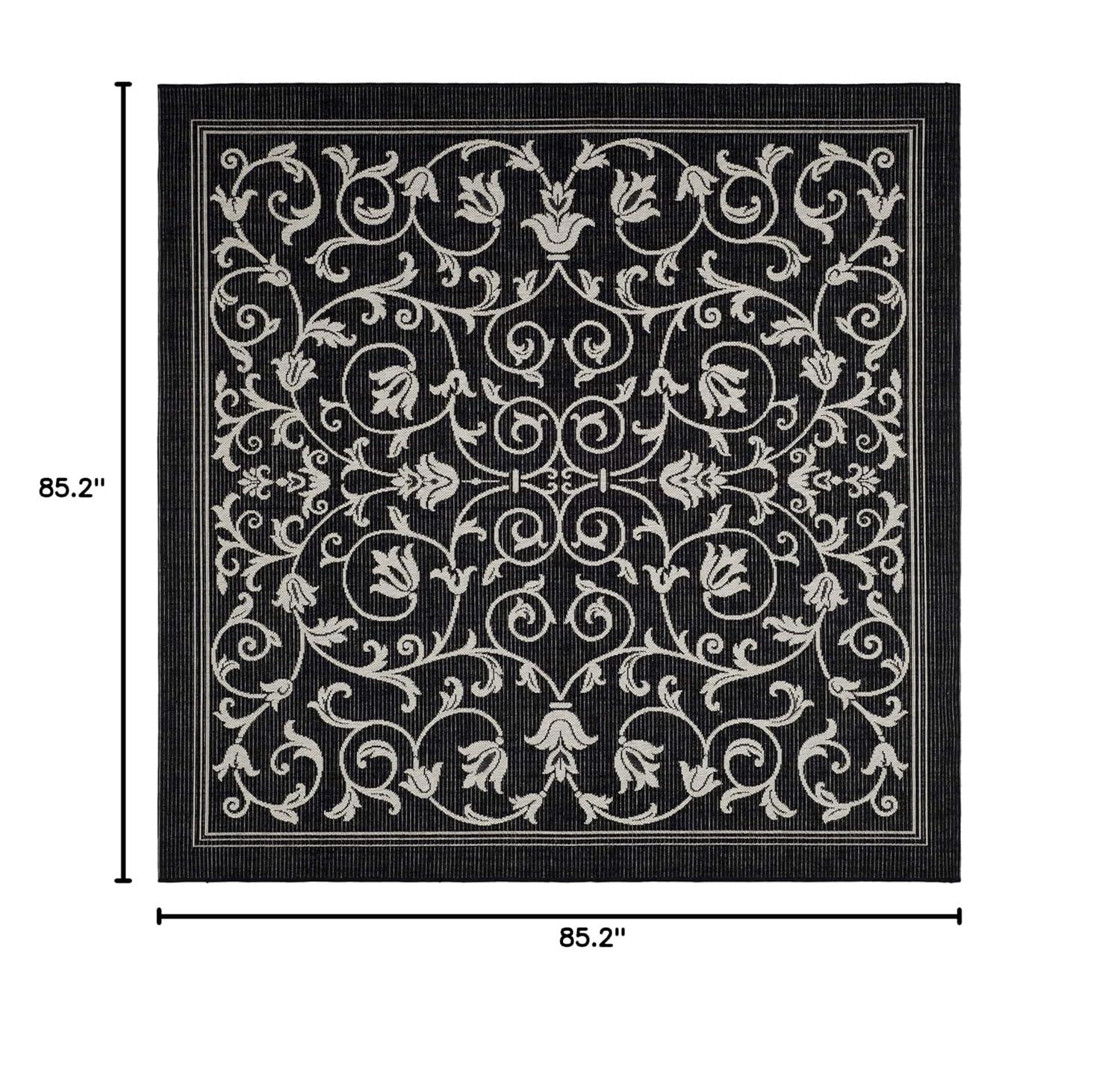 SAFAVIEH Courtyard Nanda Floral Indoor/Outdoor Area Rug, 7'10" x 7'10" Square, Black/Sand