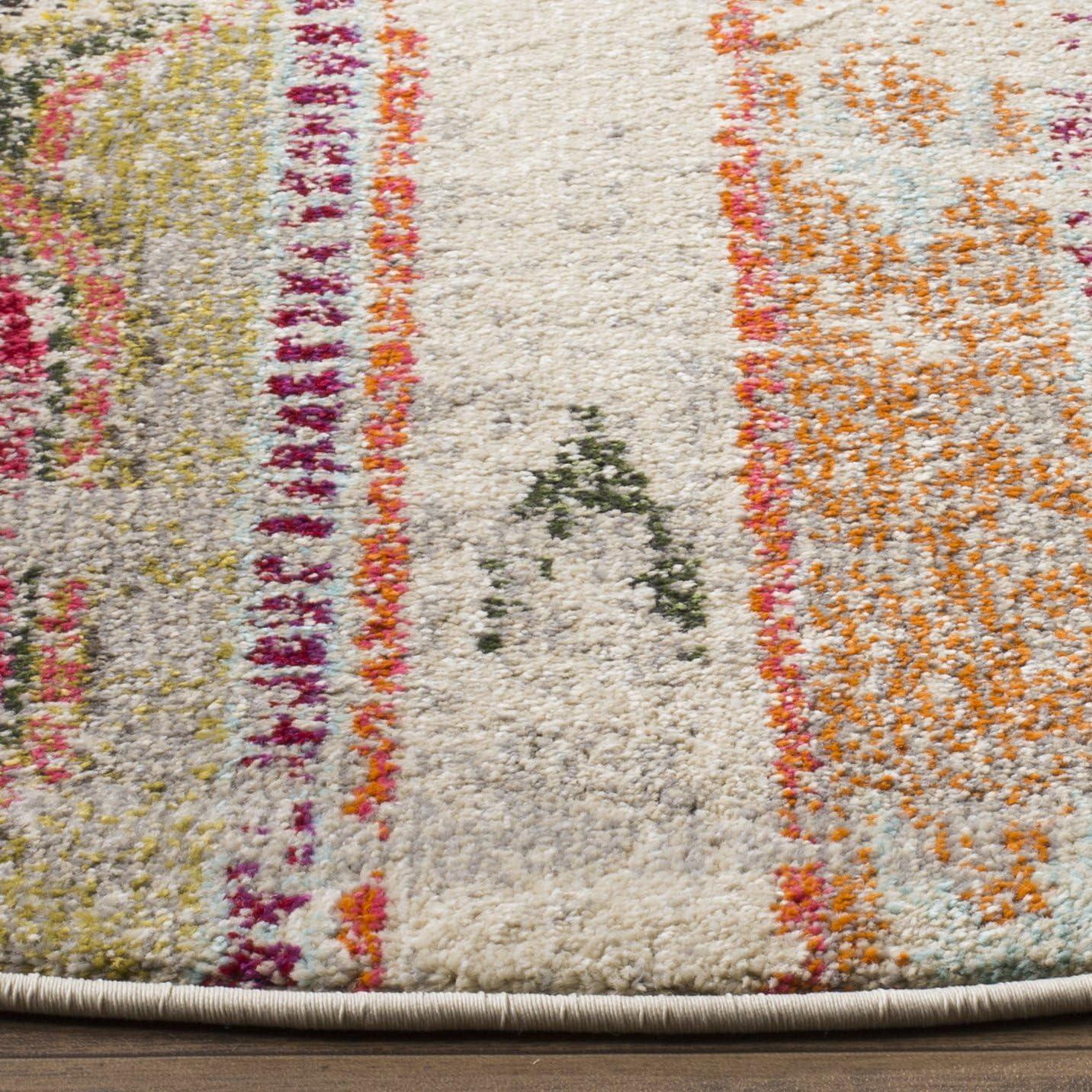 Monaco MNC222 Power Loomed Indoor Accent Rug - Light Grey/Multi - 4' Round - Safavieh