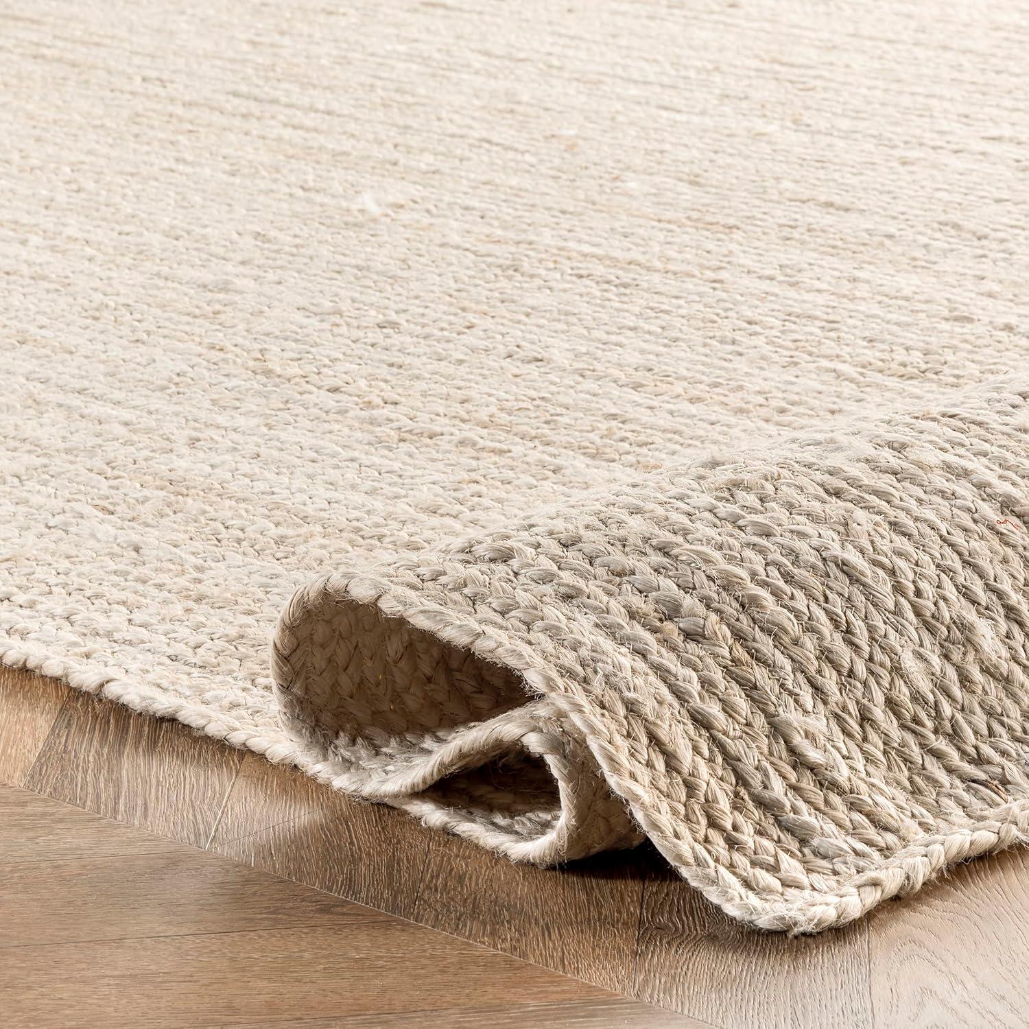 Nuloom 6x9 Rigo Jute Hand Woven Indoor Area Rug, Off White, Solid Farmhouse Design, Natural Fiber Bedroom, Living Room, Kitchen,
