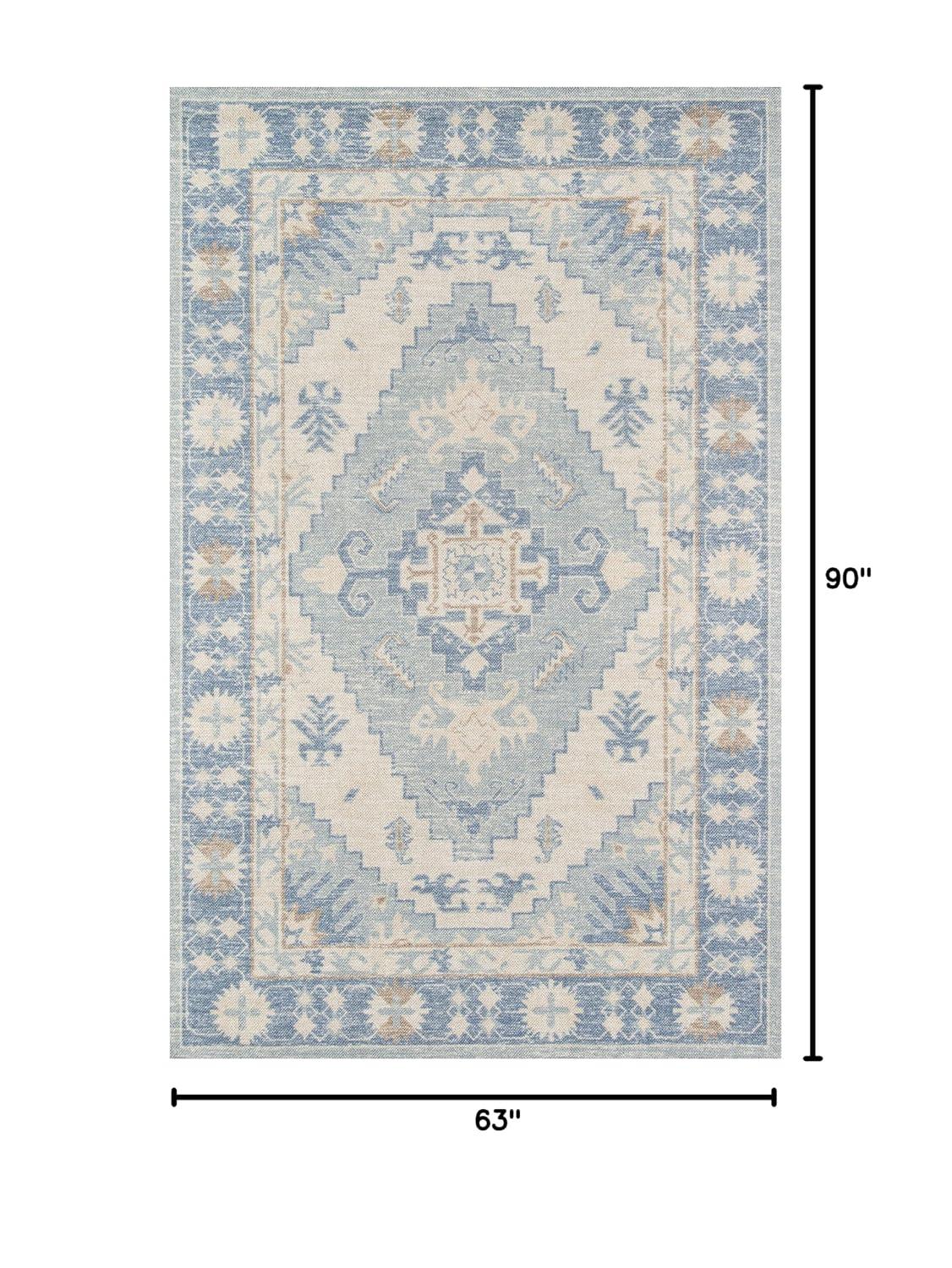 Momeni Anatolia Alfombra de Área Azul Hecha a Máquina de Lana y Nailon 5'3" X 7'6"