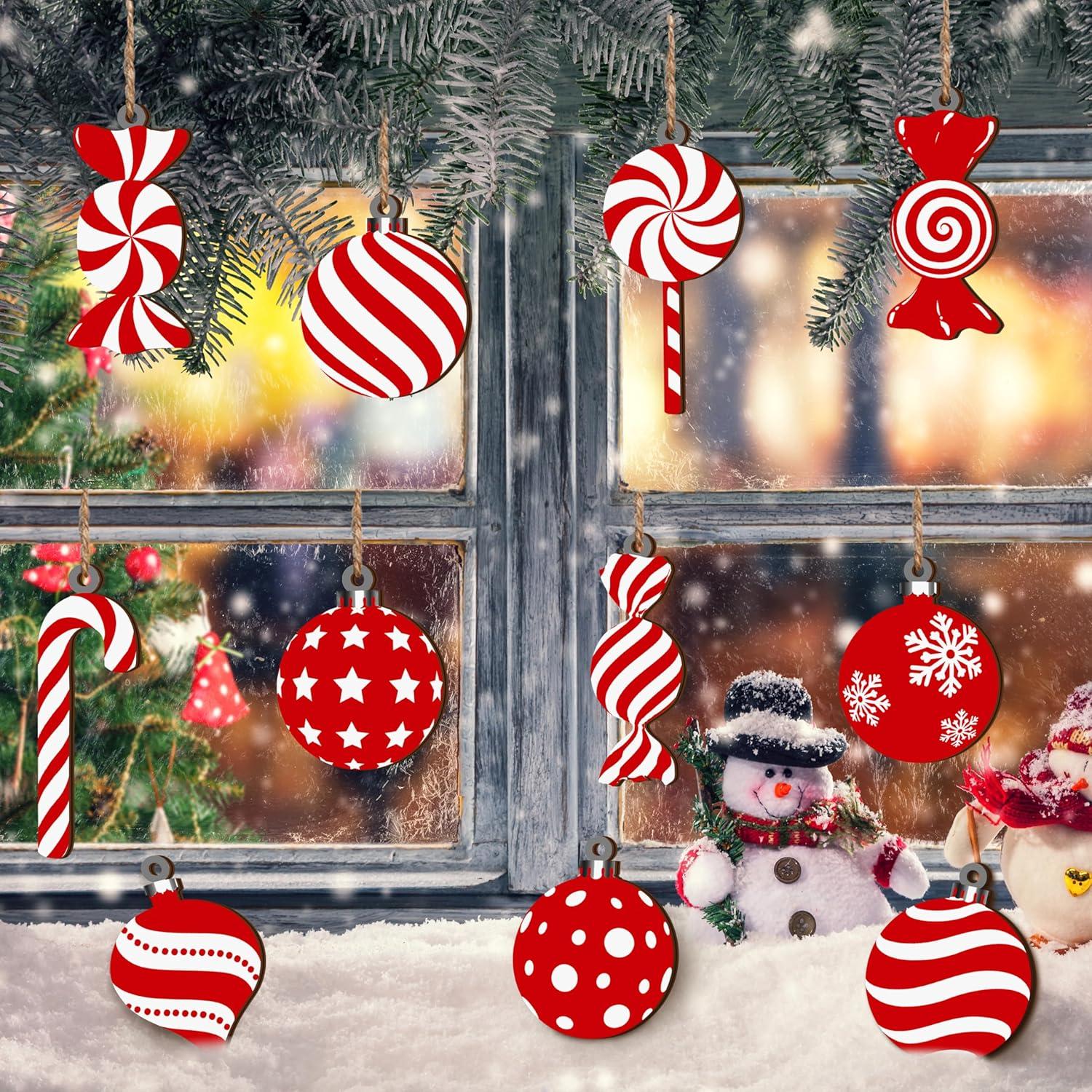 24Pcs Christmas Candy Hanging Ornaments, Wood Christmas Ornament Peppermint Lollipop Tree Ornaments with Rope, Leodye Clearance Black of Friday Christmas Special Offers