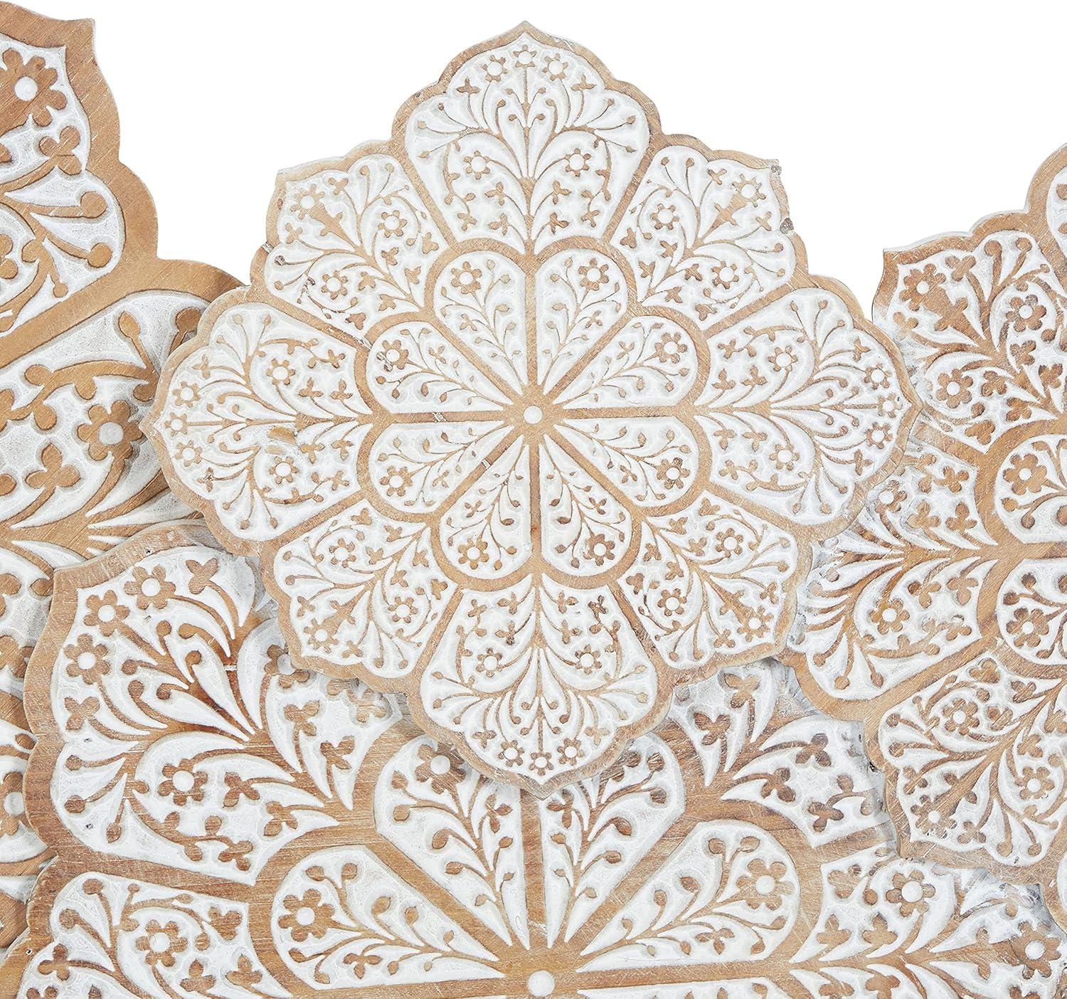 DecMode White Wood Intricately Carved Floral Wall Decor