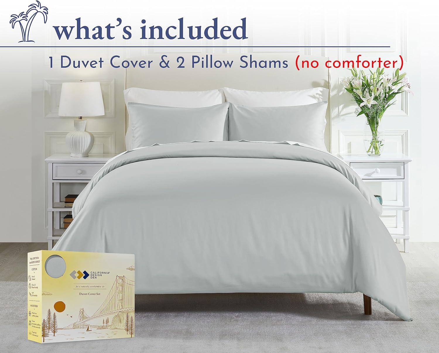 Duvet Cover Set 400 Thread Count 100% Cotton Sateen - Button Closure, Corner Ties by California Design Den