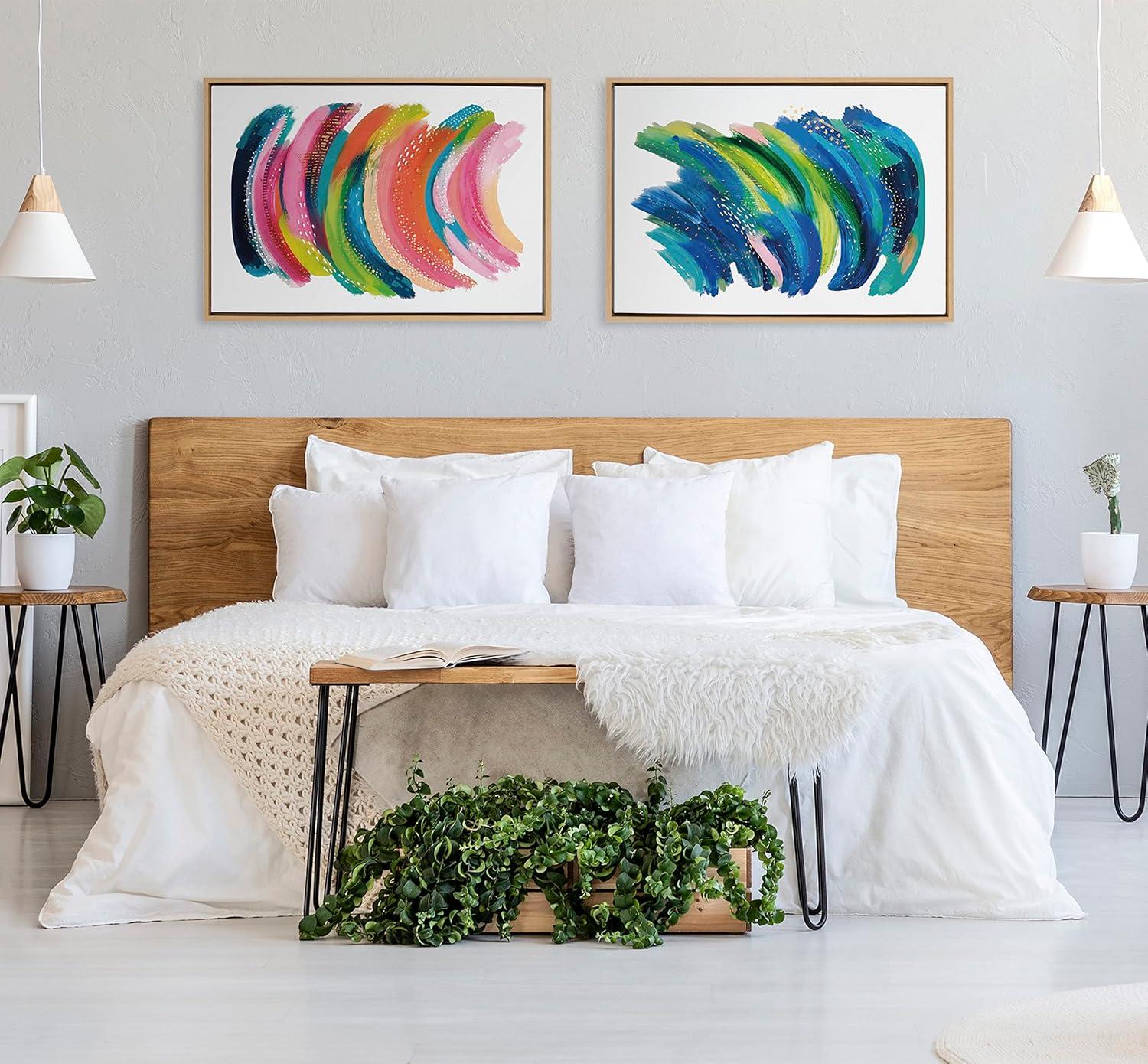 Kate and Laurel Sylvie Bright Abstract Framed Canvas Wall Art by Jessi Raulet of Ettavee, 23x33 Natural, Modern Colorful Brushstrokes Art for Wall