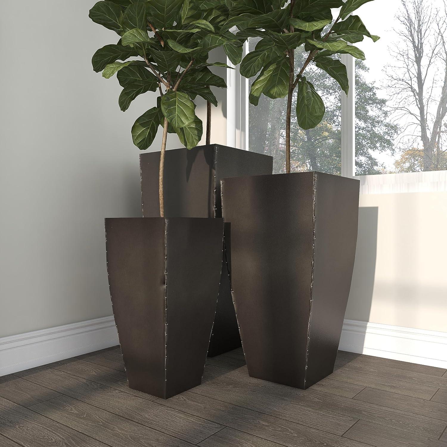 Set of 3 Modern Rectangular Metal Planters Black - Olivia & May: Iron Construction, Indoor/Outdoor Use, No Drainage Holes