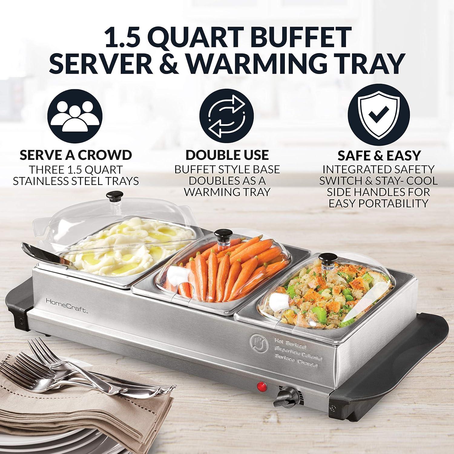Elegant 3-Station Stainless Steel Buffet Server & Warming Tray
