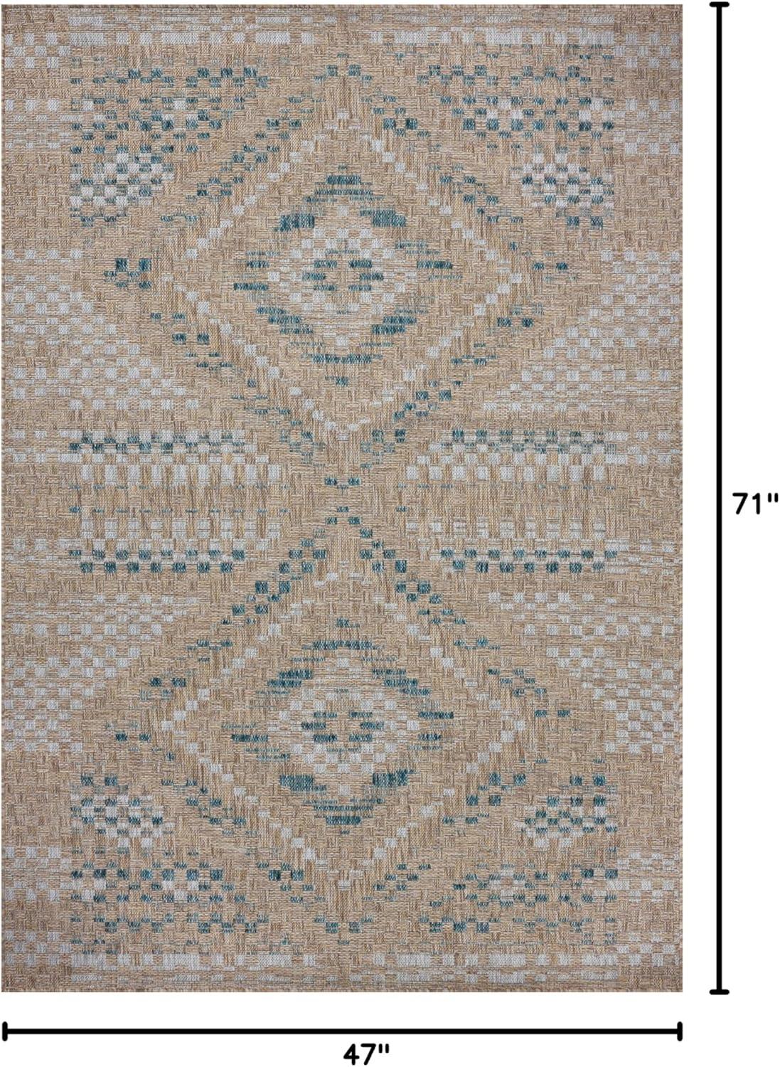 Topanga I Indoor / Outdoor Rug by Amber Lewis x Loloi - Natural and Aqua / 3'11" x 5'11"