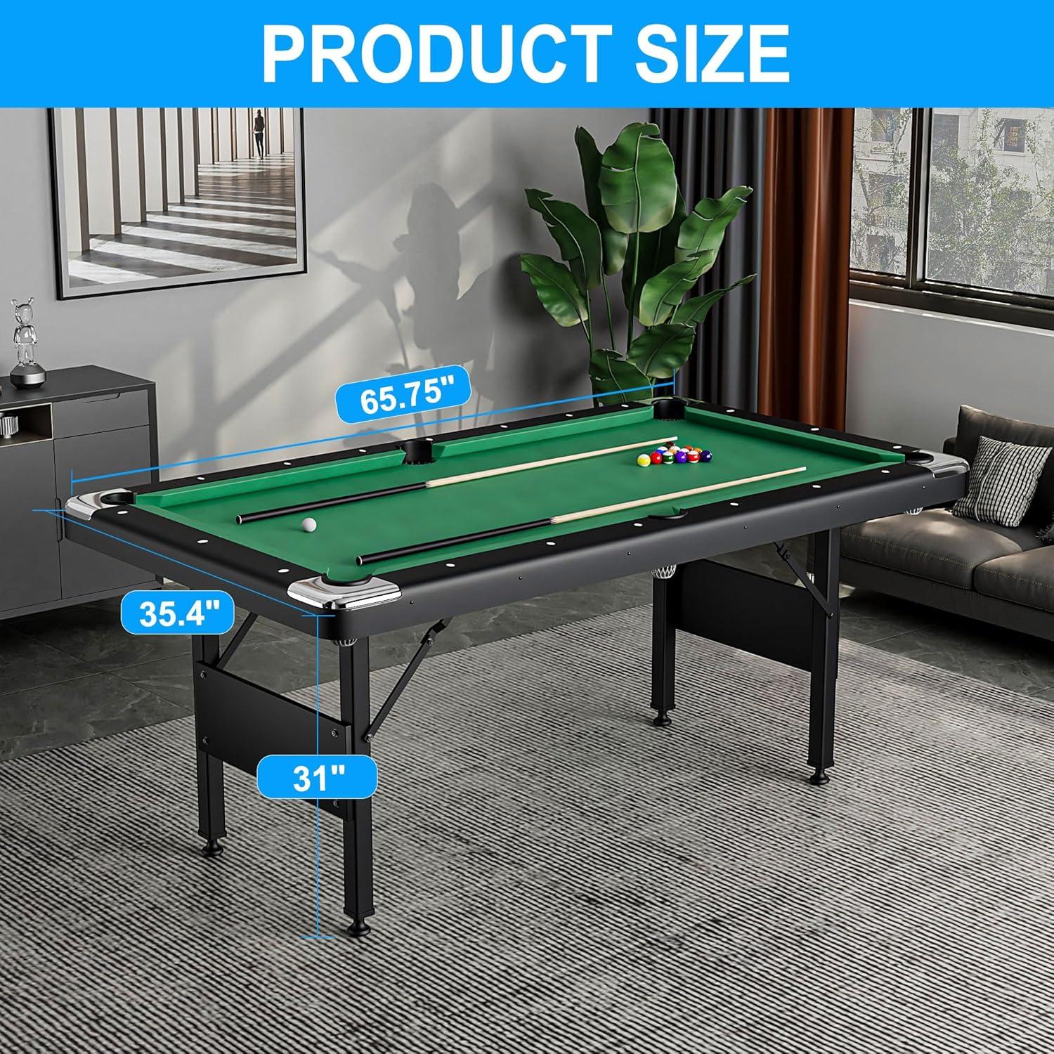 Holaki 3 in 1 Billiard Table, 65.75" Folding Pool Table with Ping Pong Table and Dining Top, Multi Game Table Includes Billiard Accessories and Tennis Paddles for Family Game Room, Basements