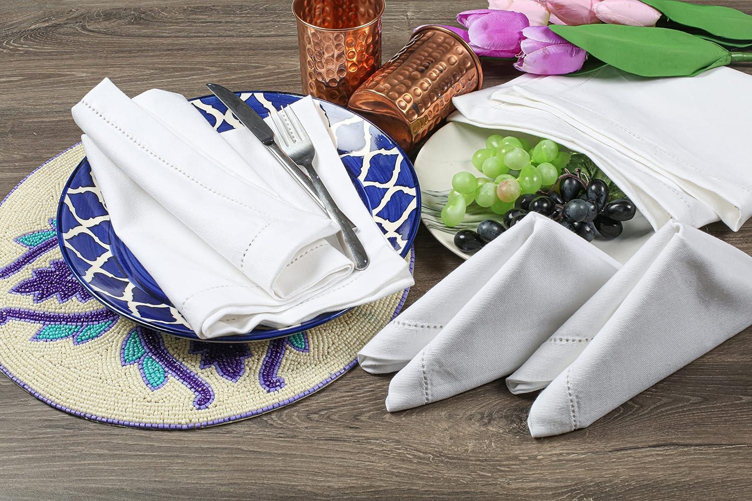 White Cloth Napkins Set of 12 Cotton - with Hemstitched 18x18 Inch Decorative Beautiful Soft Reusable Washable Dinner Napkin for Dining Table Décor, Wedding, New Year Party, Easter & Everyday Use