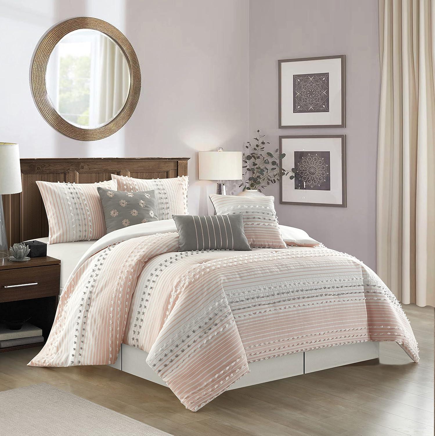 Clarion Pink 7 Piece Chic Striped Comforter Set