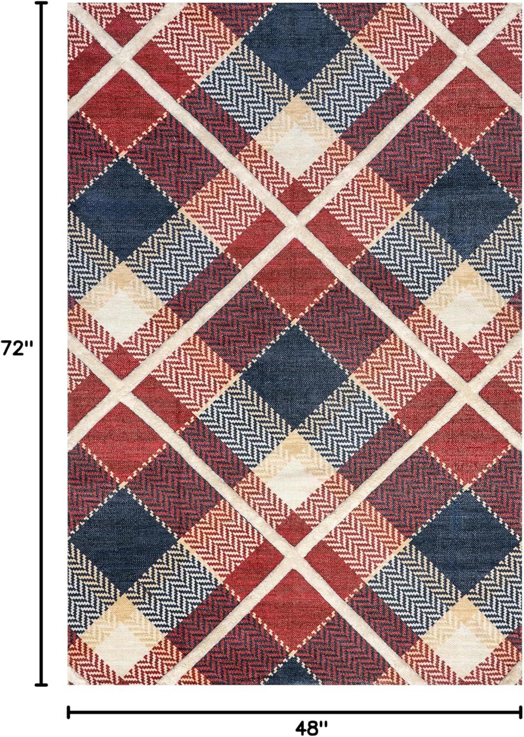 Nuloom Anastasia Plaid 4x6 Wool Indoor Area Rug for Living Room Bedroom Dining Room Kitchen, Red/Dark Blue