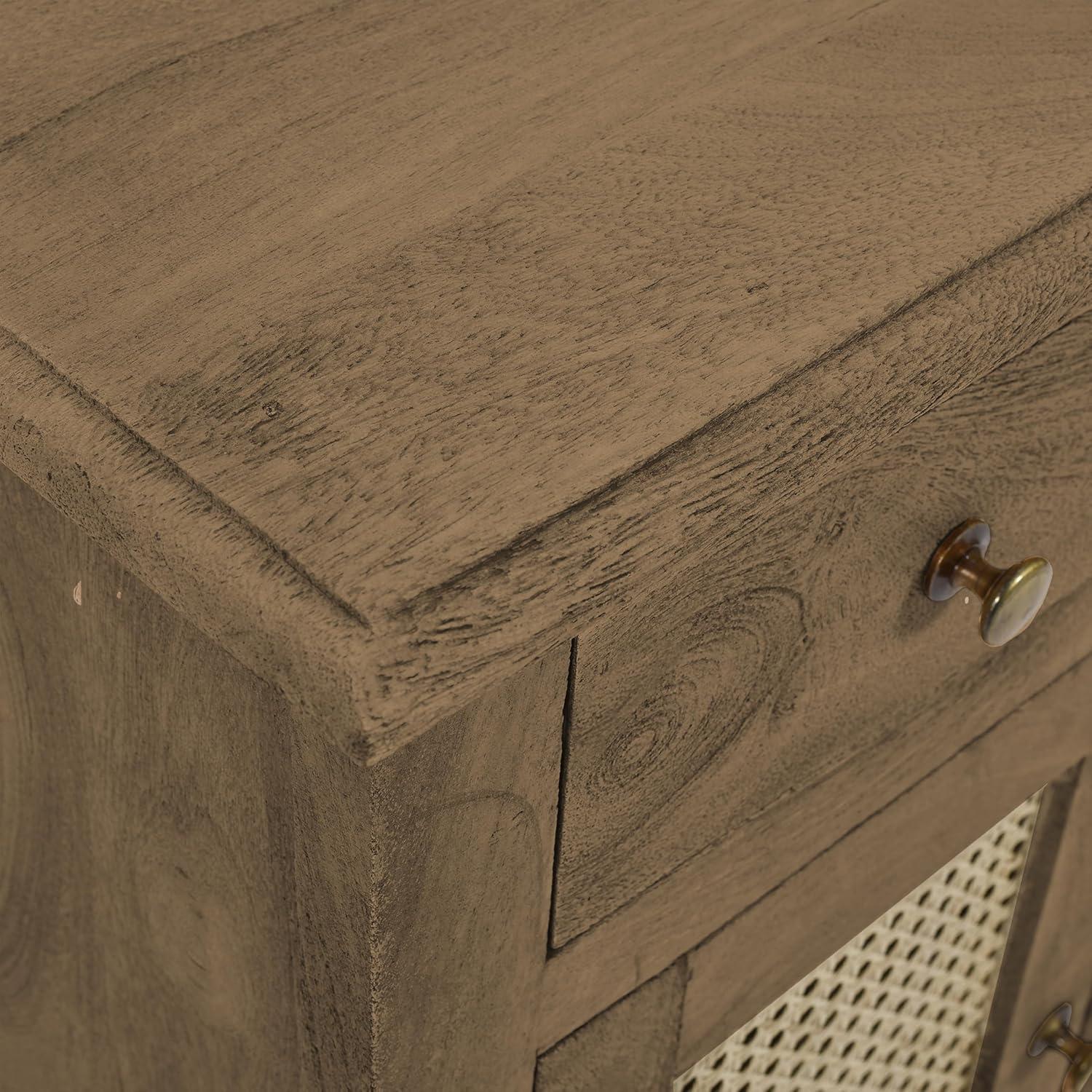 The Urban Port 30" Nightstand Table Rattan Cabinet Doors and Drawer Fronts Sandblasted Brown Mango Wood Brown