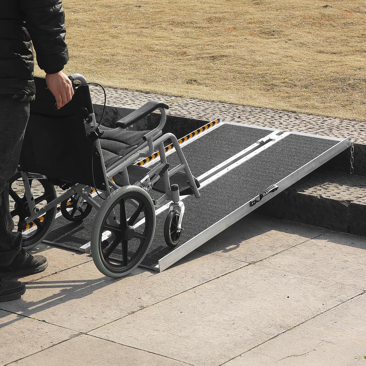 VEVOR Portable Wheelchair Ramp - 6 ft, 800 lbs Capacity, Non-Slip Aluminum, Folding Threshold Design, Suitable for Mobility Scooters, Home Steps, Stairs, Doorways, Curbs