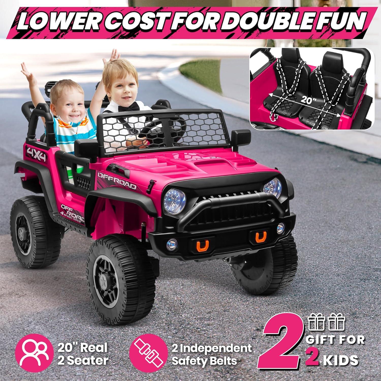 Ancheer 24V Real 2 Seater Ride On Toys Electric SUV Jeep Car With Remote Control,2WD/4WD Switchable, 4X100W Motor, Bluetooth, Music, USB, Lights